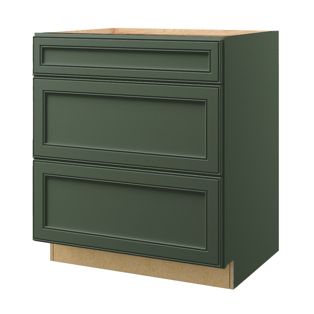 Heathrow 30-in W x 34.5-in H x 24-in D Sage 3-Drawer Base Fully Assembled Cabinet (Recessed Panel Style) in Green | - allen + roth 21300HR