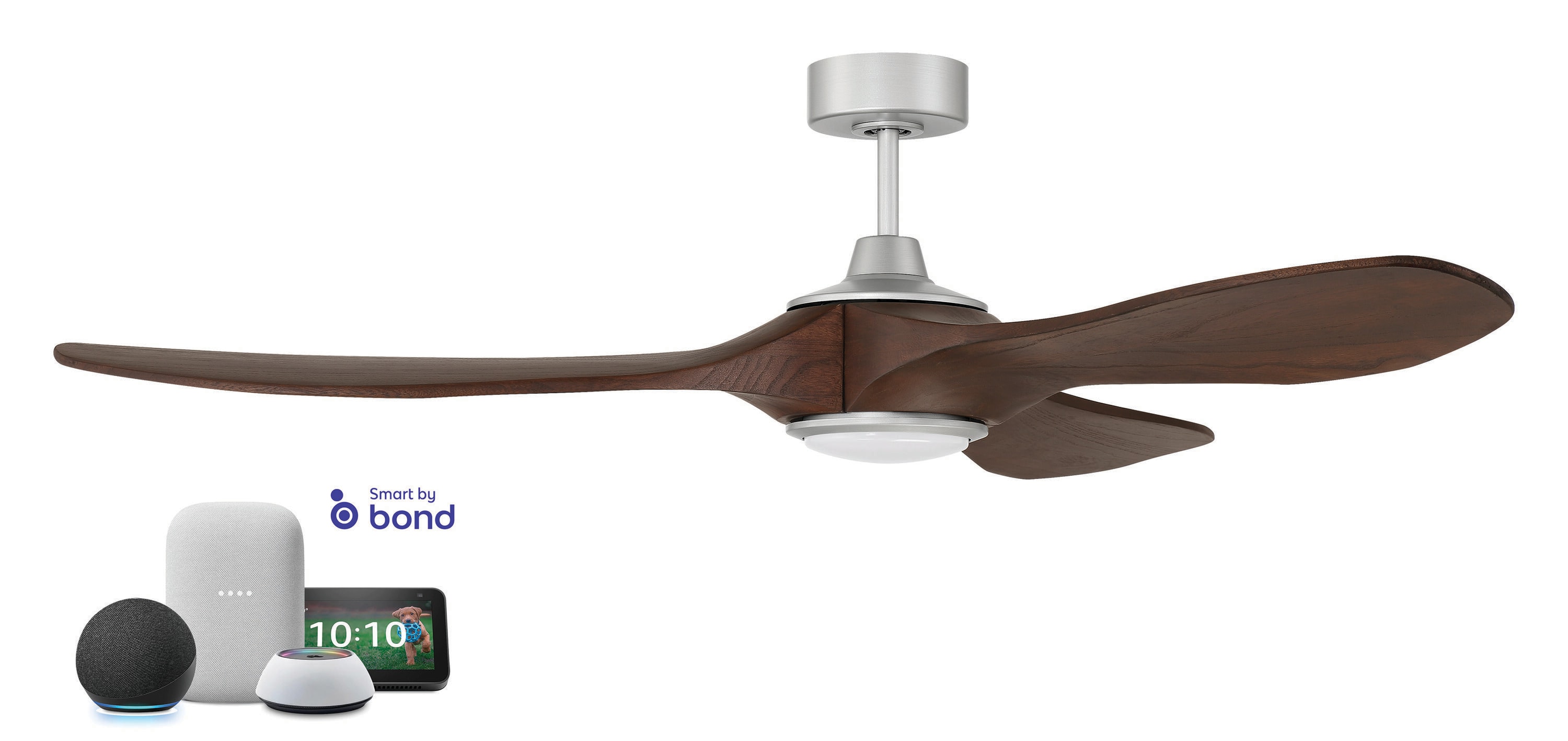 Craftmade EVY60PN3 Envy 60-in Integrated LED Outdoor Smart Painted Nickel with Dark Cedar Blades Propeller Ceiling Fan With Light - Remote Included ( 3 -Blade )
