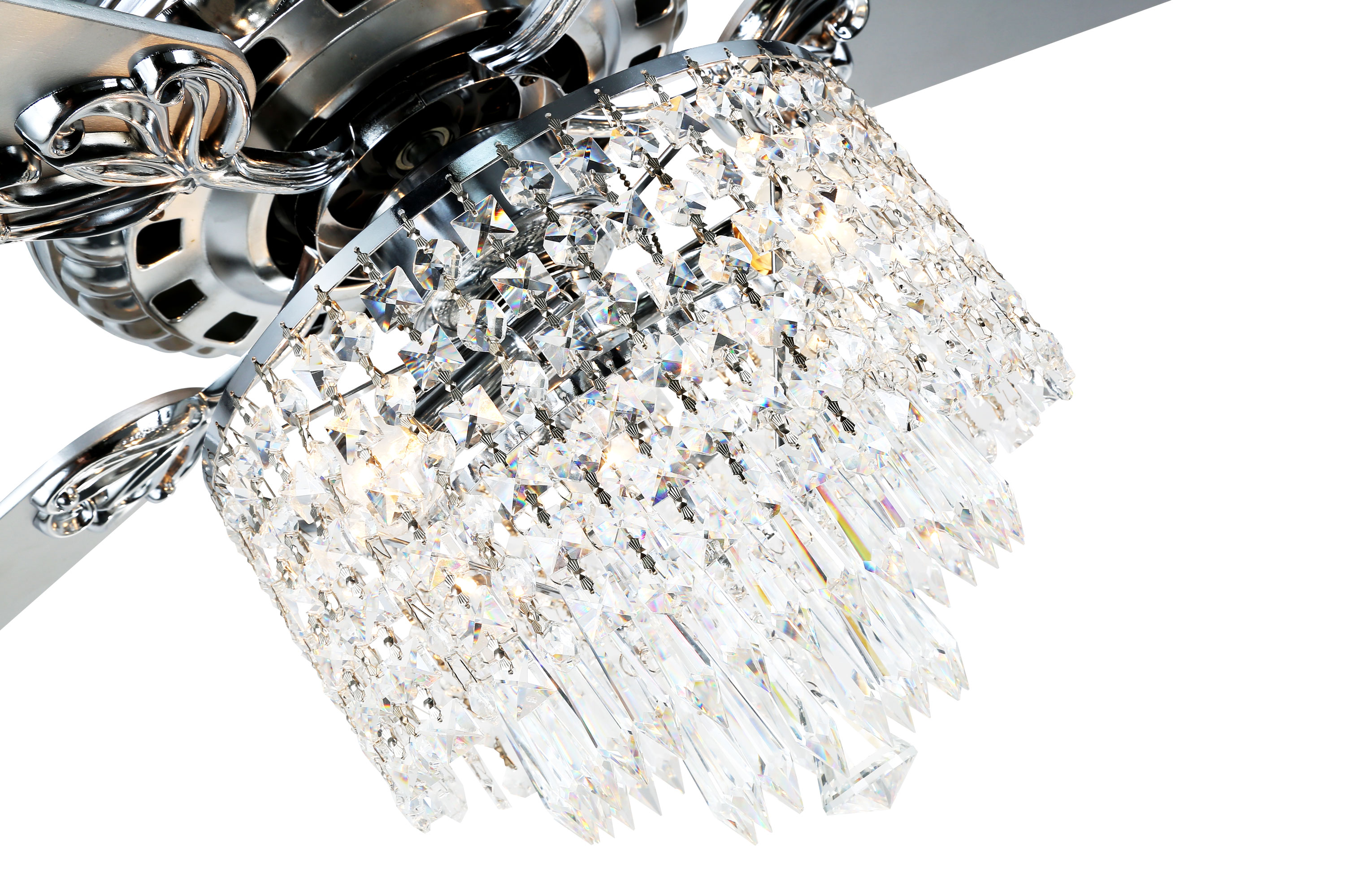 52" Silver Crystal Chandelier Ceiling Fan with Remote and Light Kit