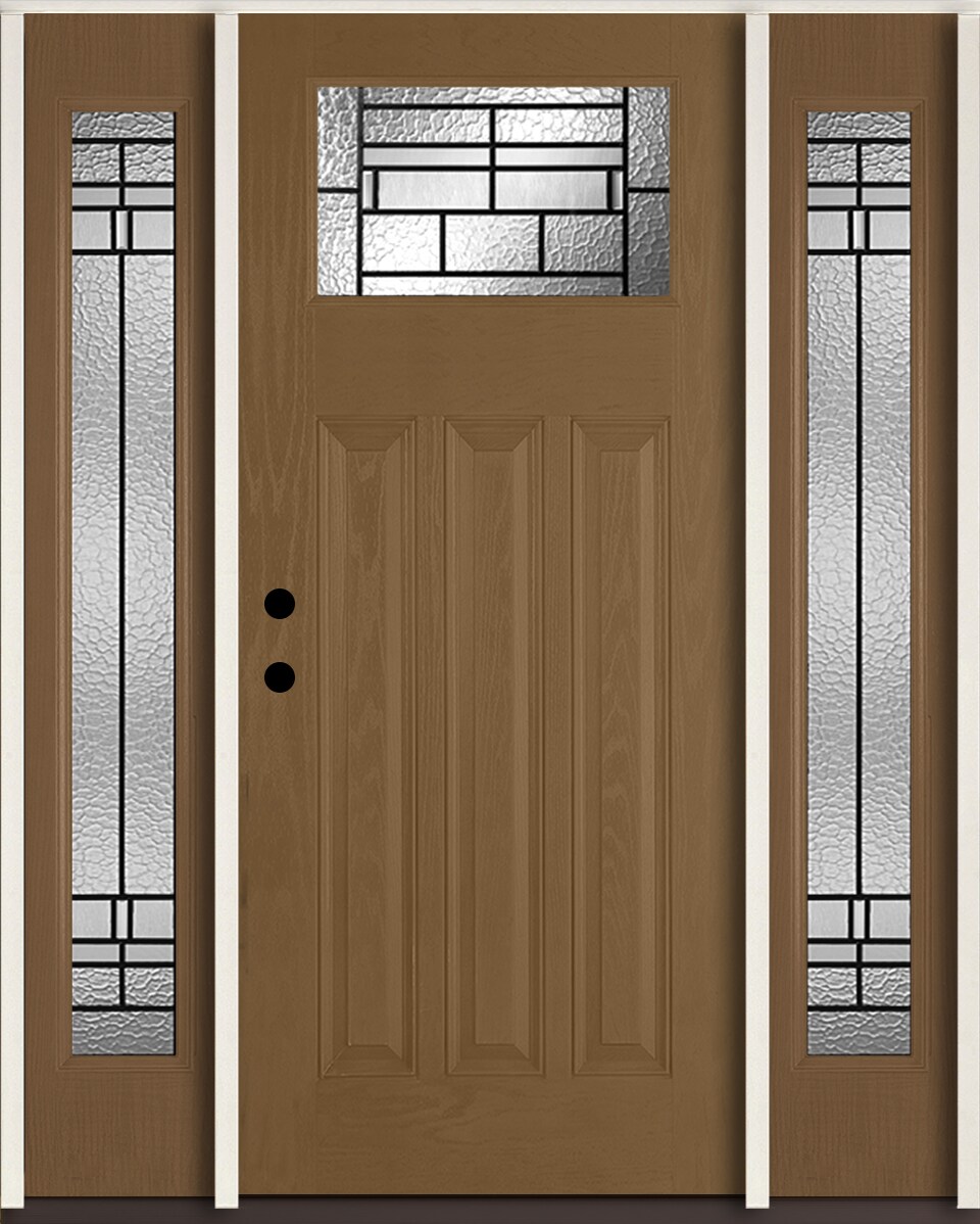 RELIABILT LO963791 Pembrook 60-in x 80-in x 4-5/8-in Fiberglass Craftsman Right-hand inswing Woodhaven Stain Stained Prehung Front Door with Sidelights Insulating core