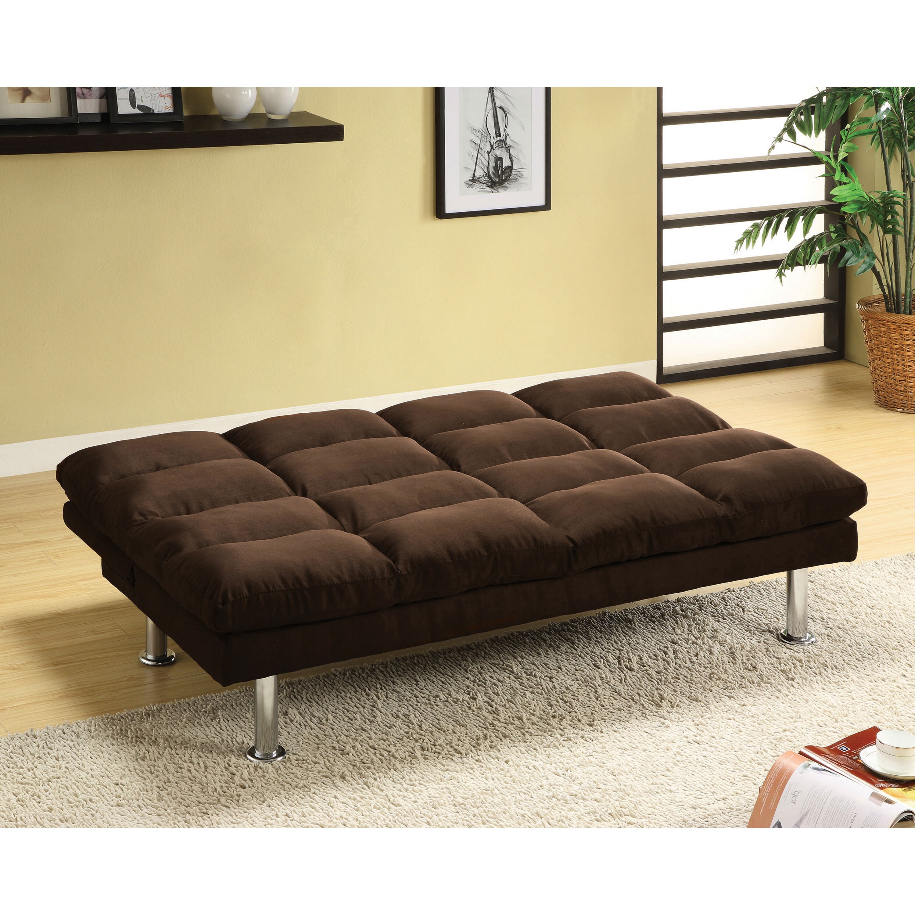Furniture of America IDF-N2902DB Meali Dark Brown Contemporary/Modern Microfiber Futon