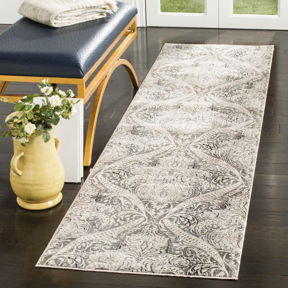 Vintage Persian Gray and Charcoal Polyester Runner Rug