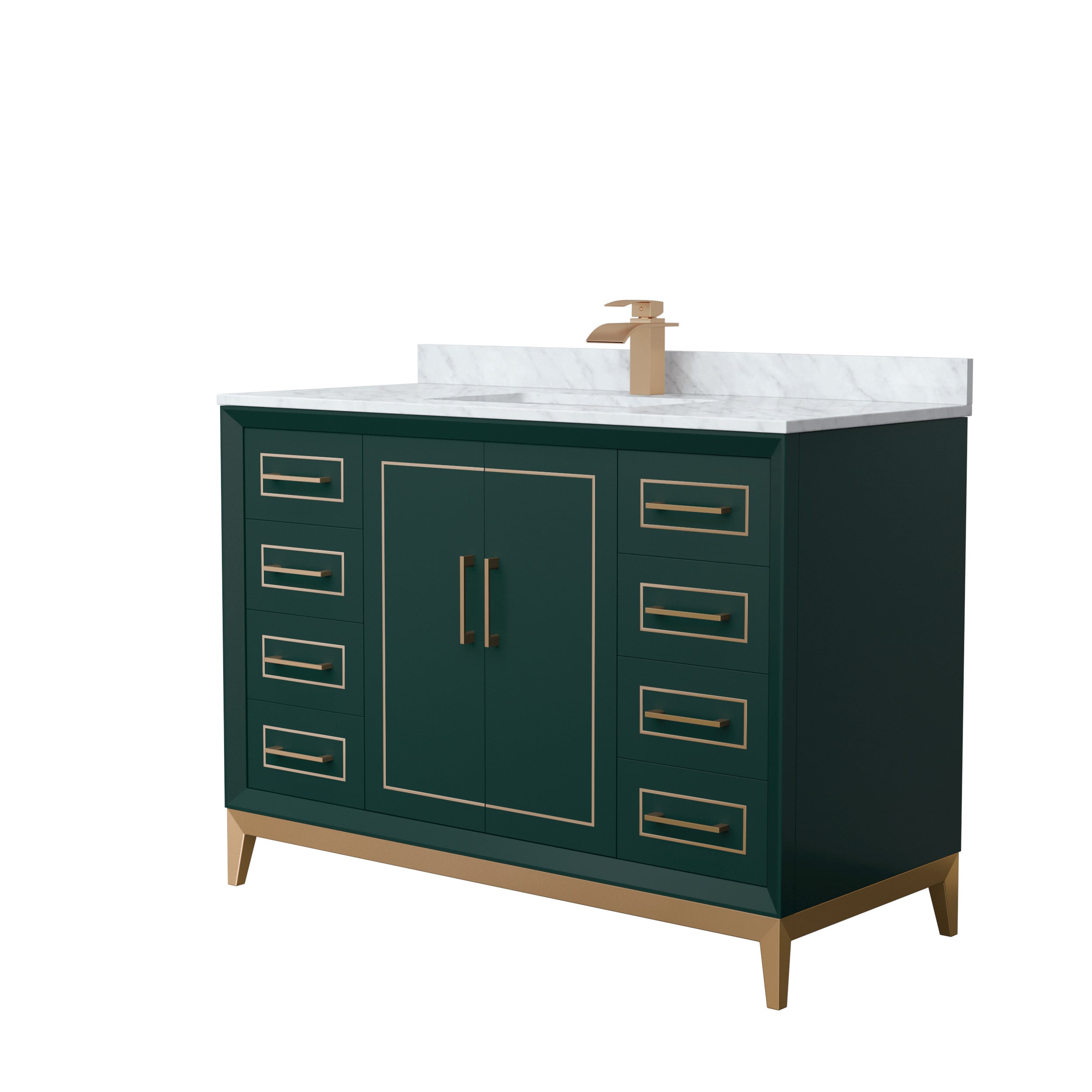 Wyndham Collection WCH515148SGSCMUNSMXX Marlena 48-in Green with Satin Bronze Trim Undermount Single sink Bathroom Vanity with White Carrara marble Natural marble Top