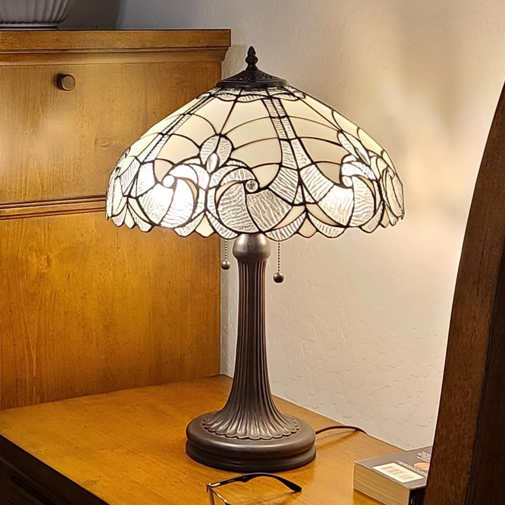 Amora Lighting AM204TL16B 15-in White Pull-chain Table Lamp with Glass Shade
