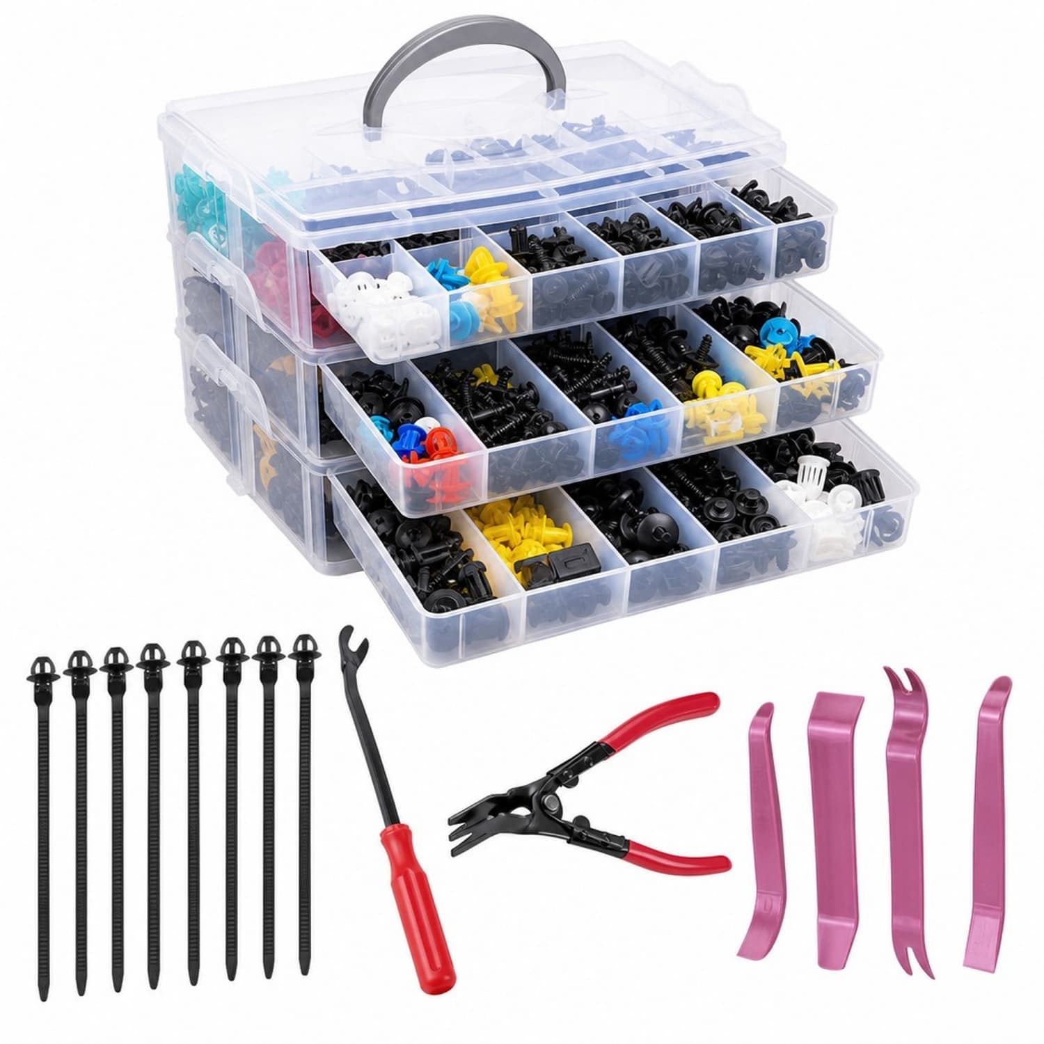 OGETFUUR 1365Pcs Push Pins Car Clips 44 Sizes Nylon Auto Retainers with Removal Tool for Door Panel Bumper Fender Trim Domestic Import Vehicles