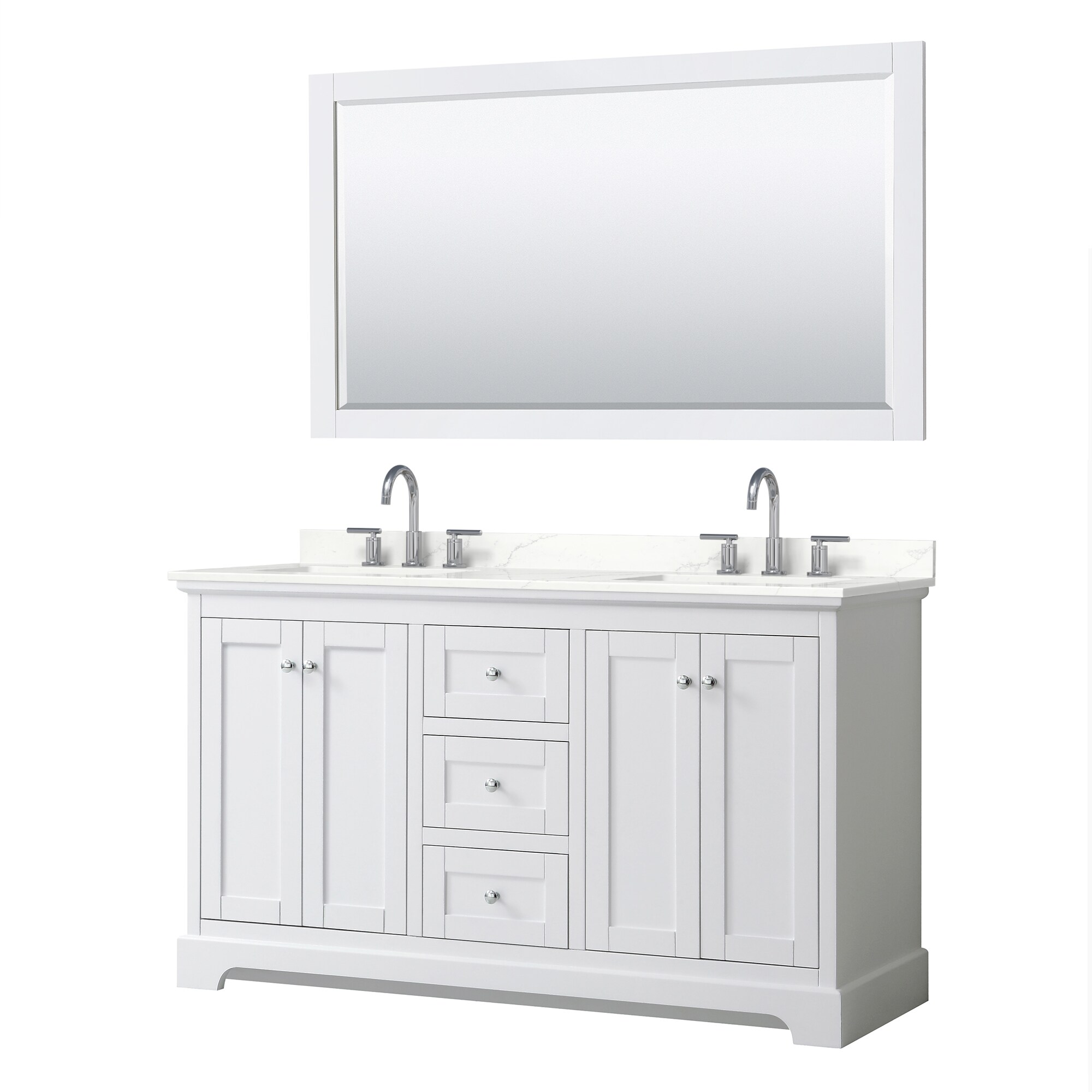 Wyndham Collection WCV232360DWHGTUS3M58 Avery 60-in White Undermount Double Sink Bathroom Vanity with Giotto Quartz Top (Mirror Included)