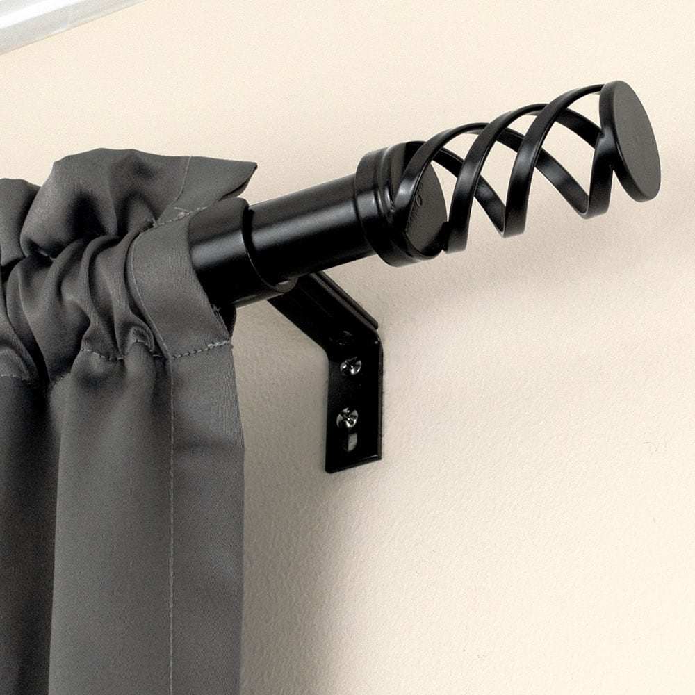 Lumino Cage 42-in to 120-in Black Steel Single Curtain Rod with Finials ...