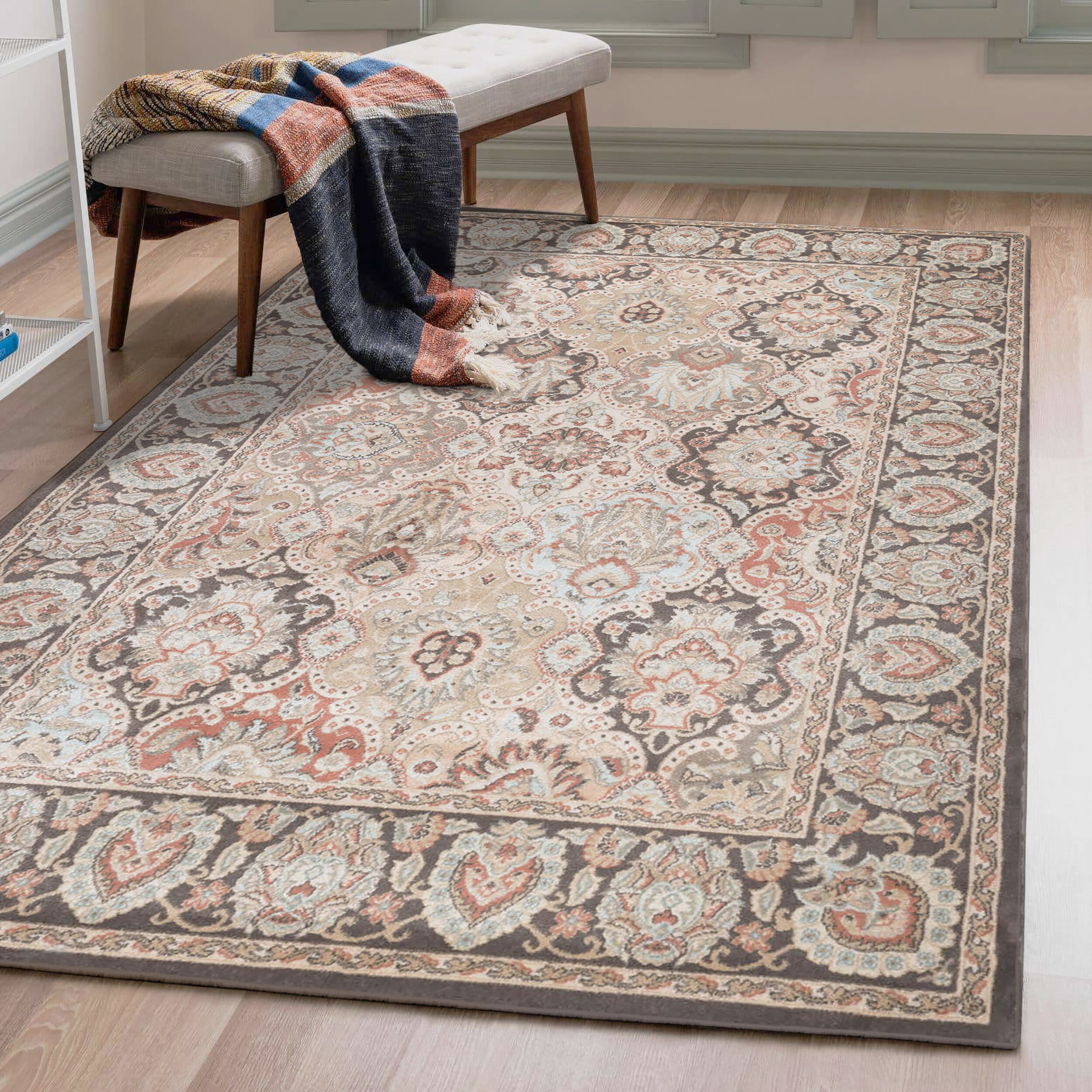 Radici USA 3802/0012/BROWN Garda 8 x 10 (ft) Polypropylene Brown Rectangular Indoor Floral/Botanical Oriental Area rug