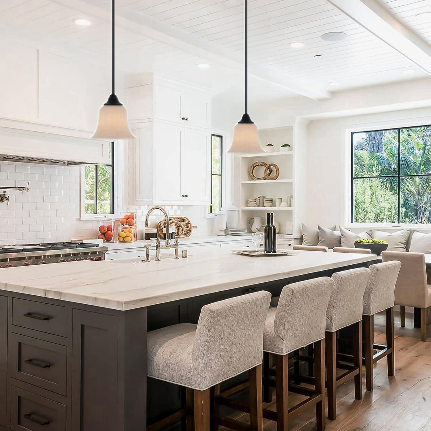 Elegant Oil-Rubbed Bronze 57" Mini Pendant with Frosted White Glass Shade