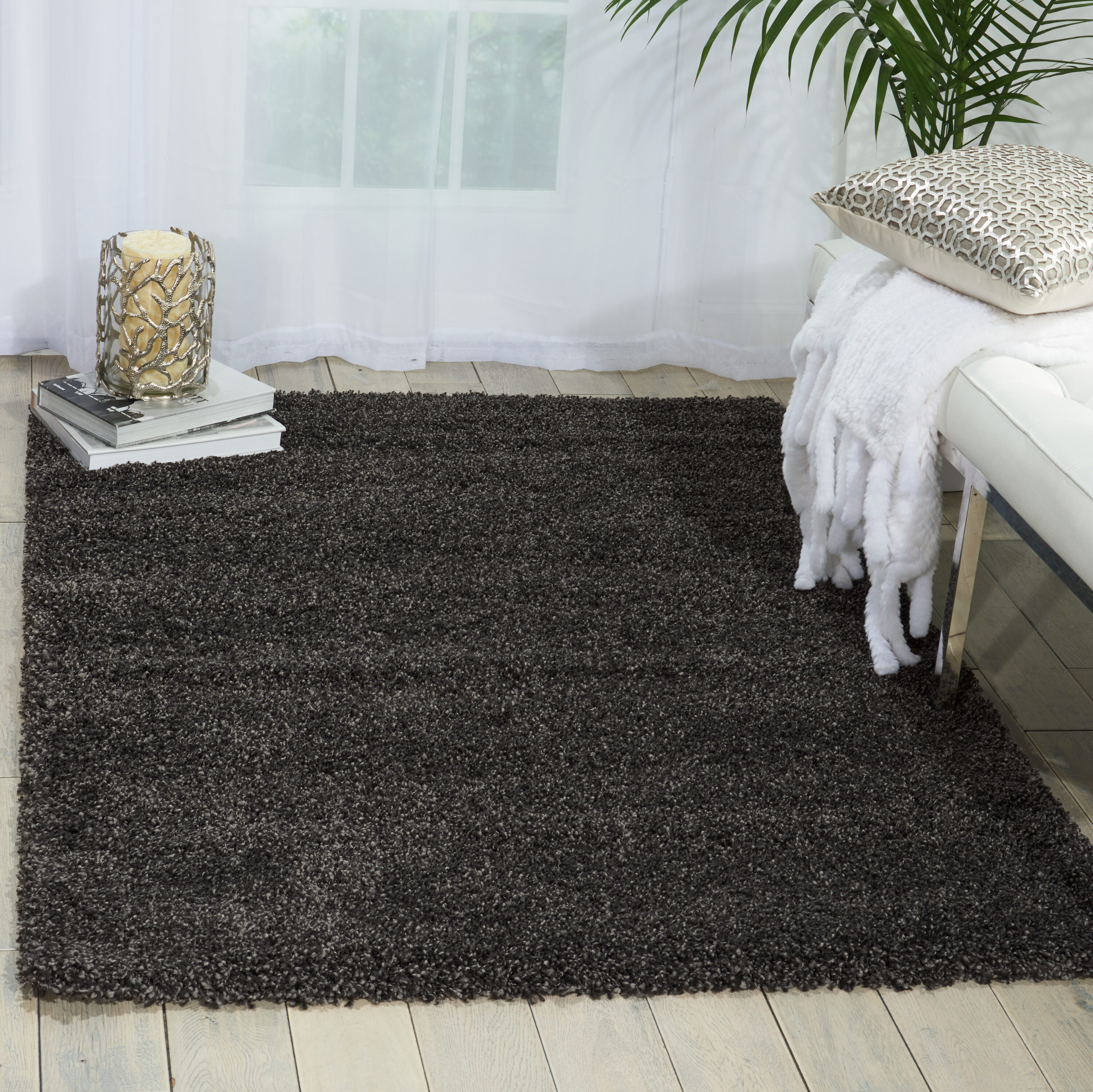 Nourison 15037 Amore 5 x 7 (ft) Polypropylene DARK Gray Rectangular Indoor Abstract Area rug