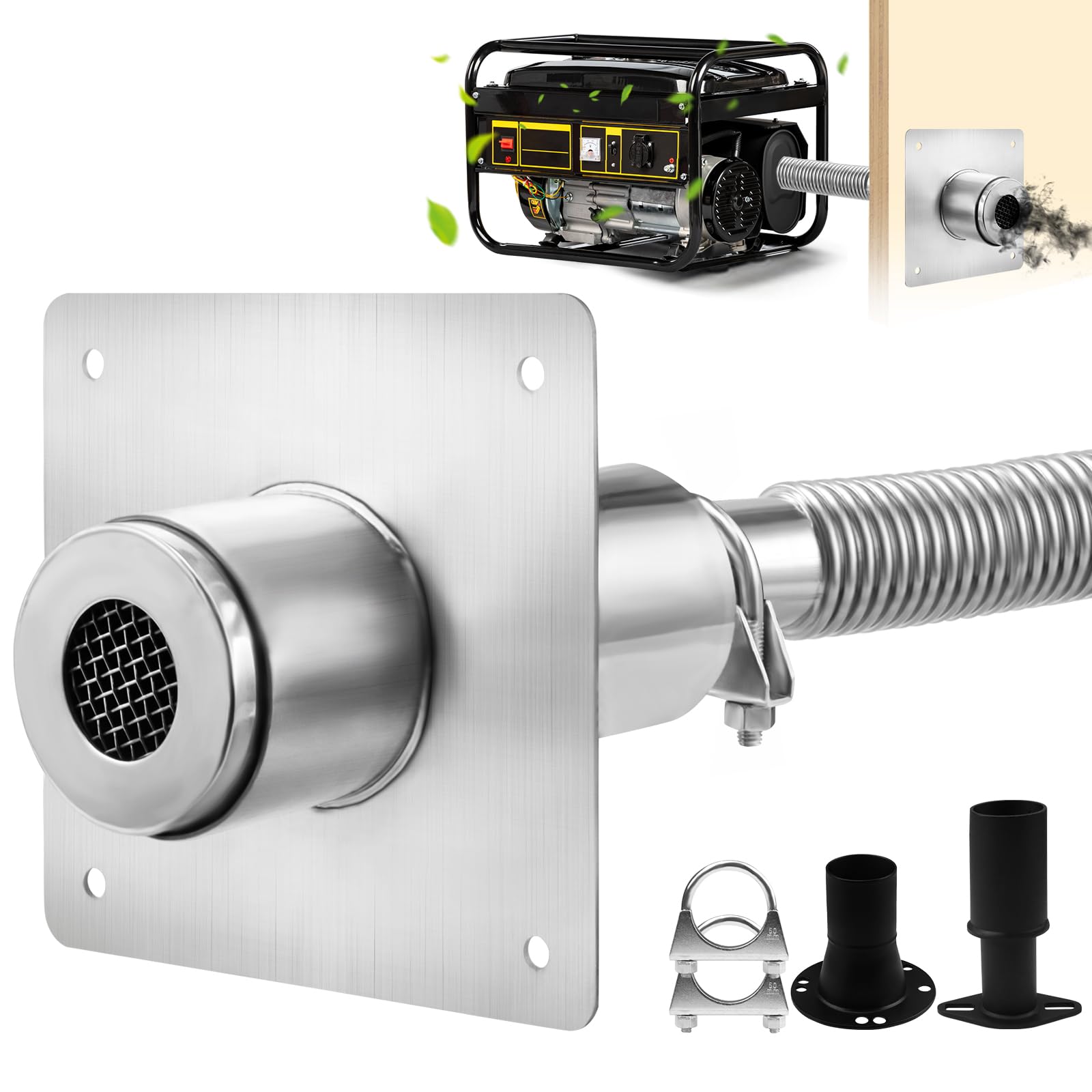 CYIKE  Generator Exhaust Extension Silencer Kit with Insulated Through Wall Mounting Plate Universal Generator Muffler for Noise Reduction and