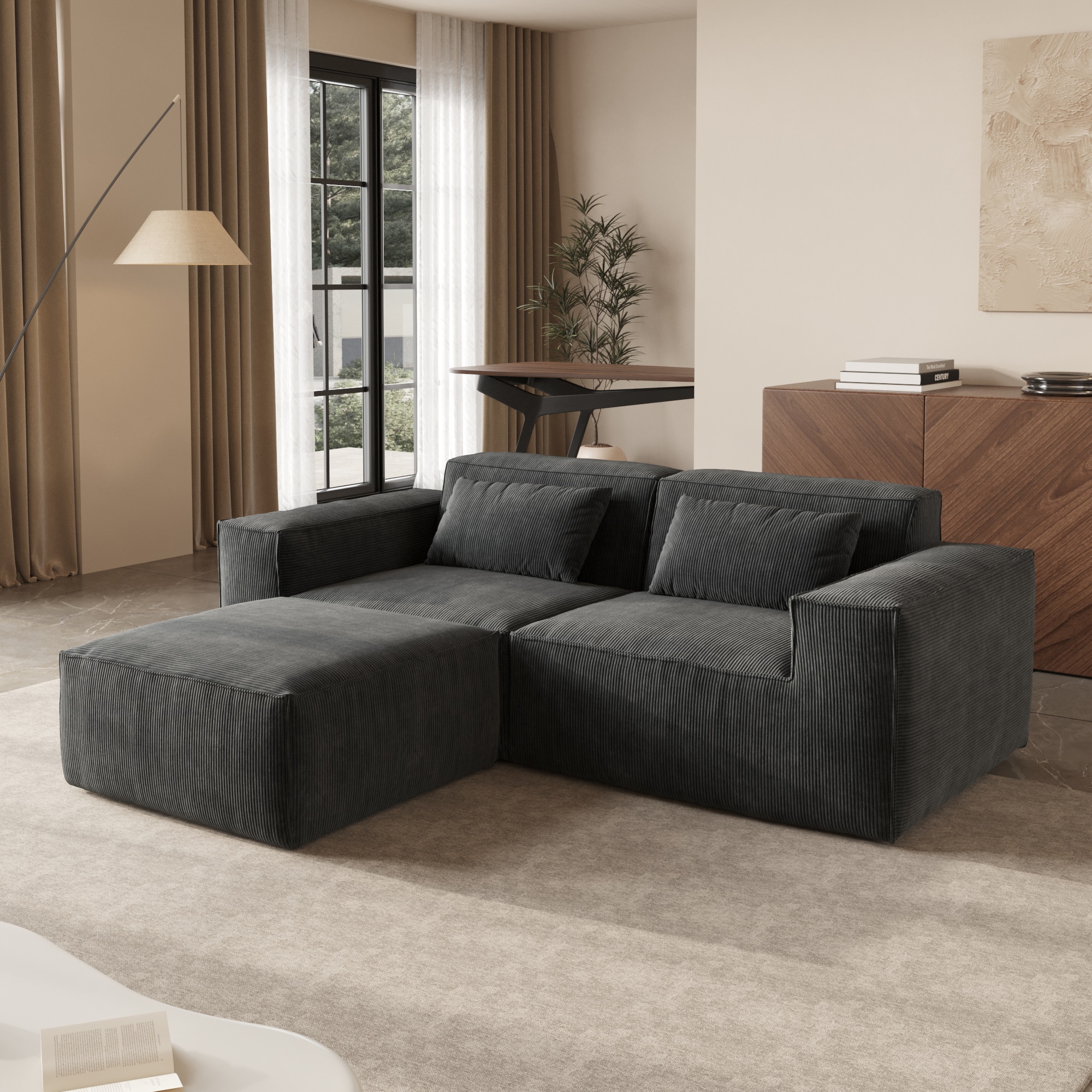 BuotiqHom DH-SF2+1-130BK 86.6-Inches Modern Black Velvet 2 -seater Sectional