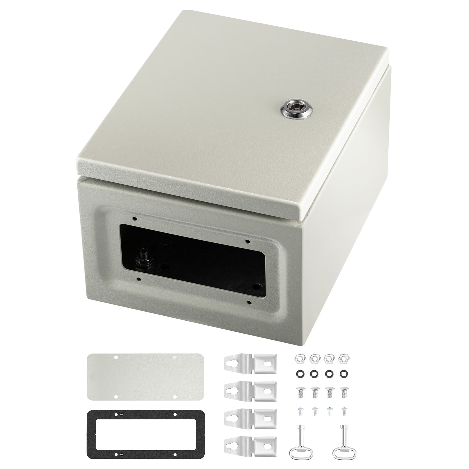 Mecale 10-in x 8-in x 6-in Carbon Steel Electrical Enclosure IP66 Hinged Lockable Junction Box with Galvanized Backplate