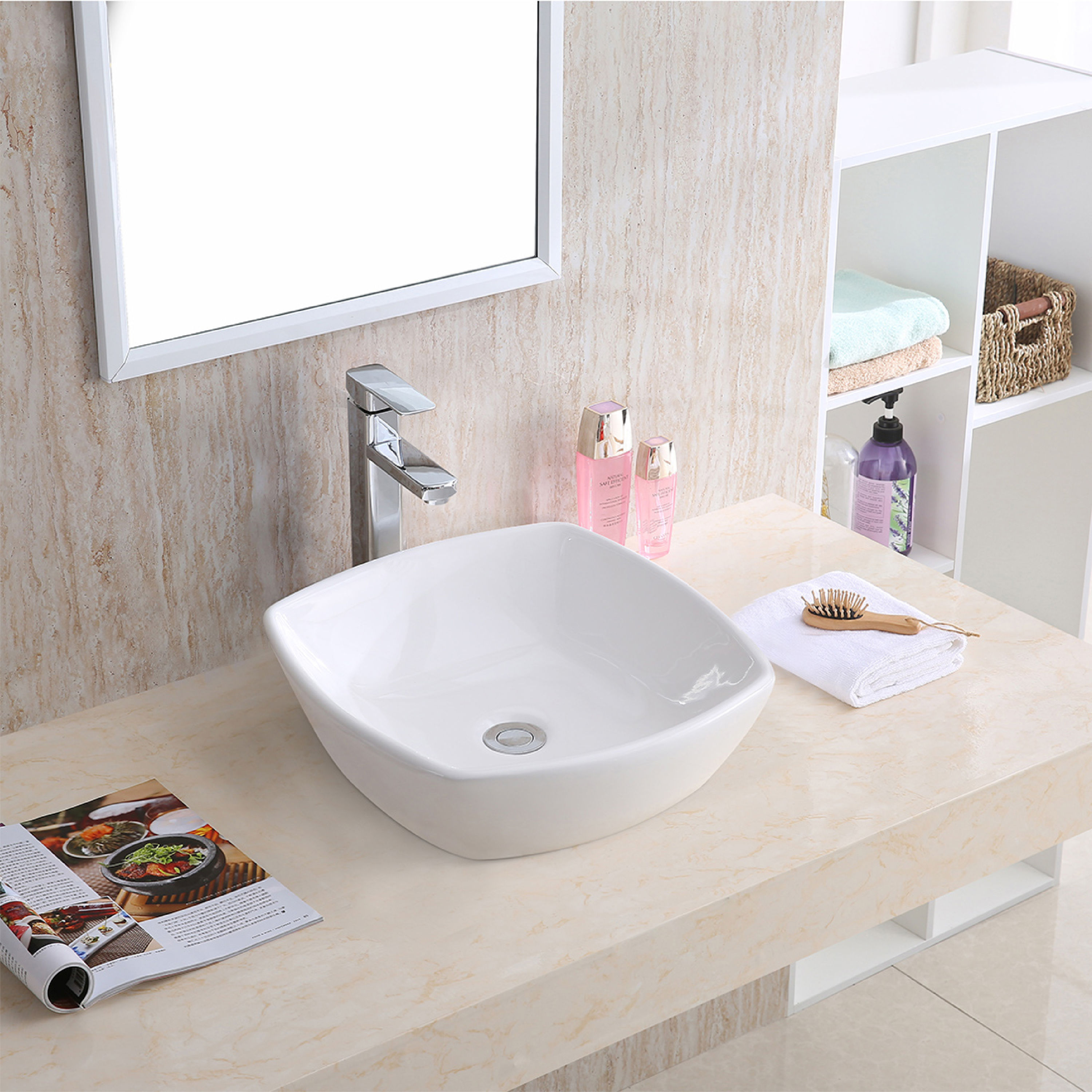 Karran VC-509-WH Valera Ceramic Vessel Square Traditional White Bathroom Sink ( 16.75-Inches x 16.5-Inches )
