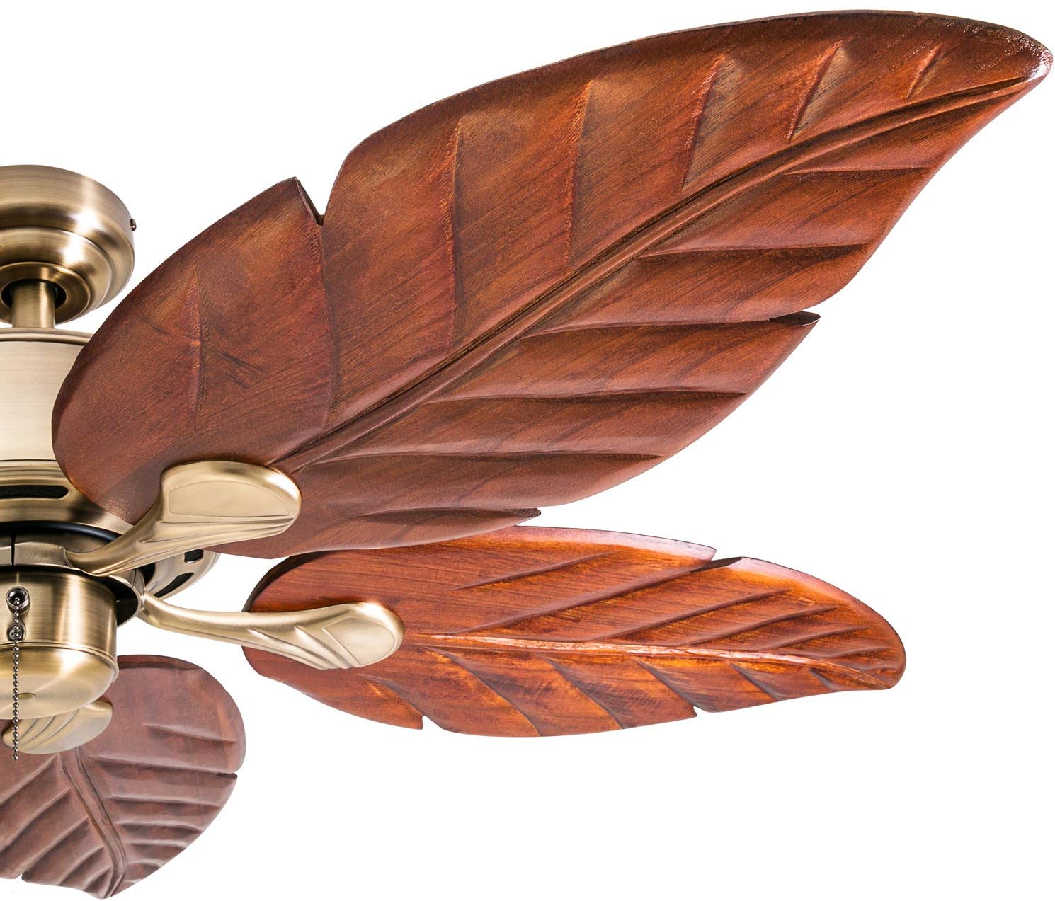 Aged Brass 52" Tropical Ceiling Fan with Wooden Leaf Blades