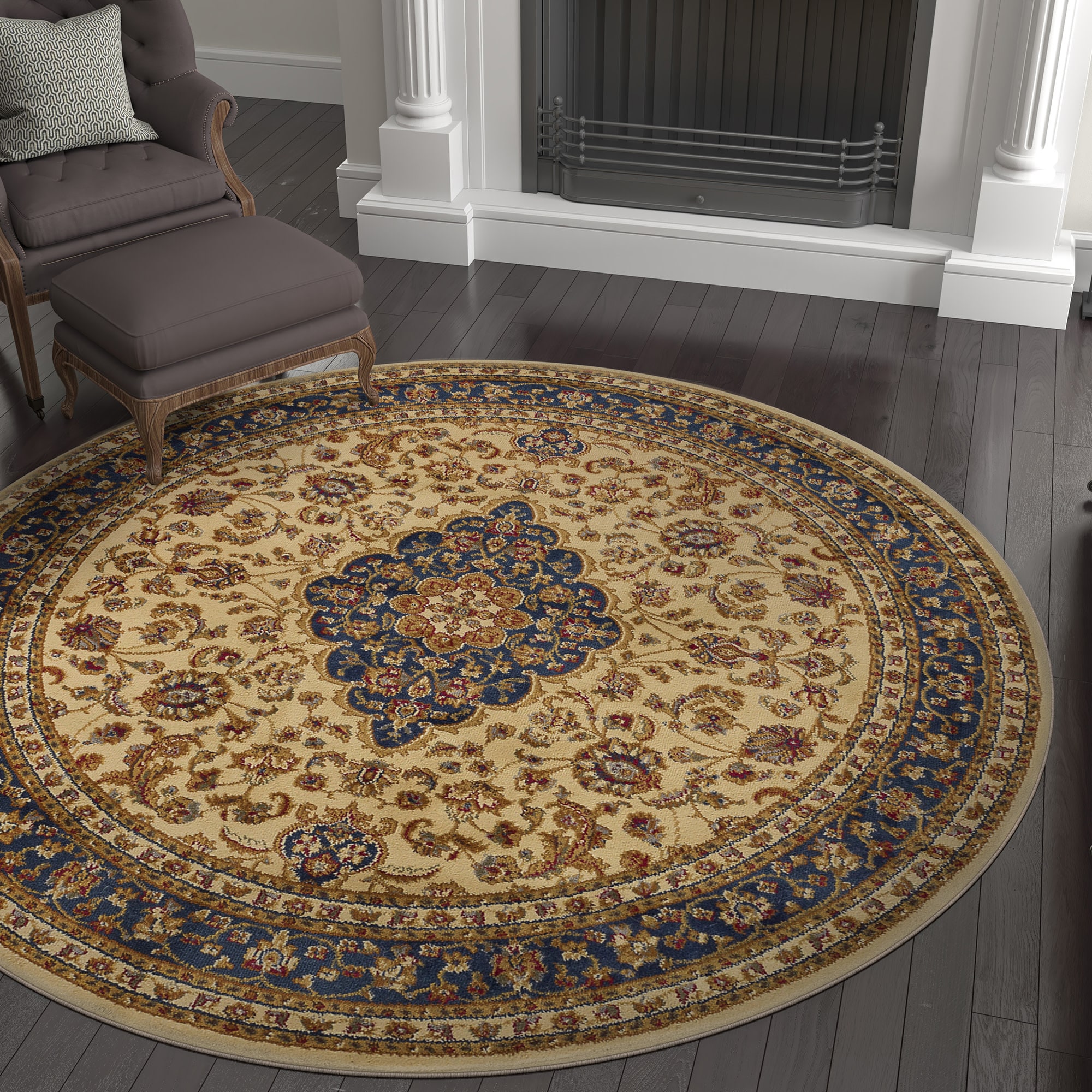 Tayse SNS4782 6RND Sensation 6 x 6 (ft) Loomed Polypropylene Beige/Ivory Round Indoor Floral/Botanical Oriental Area rug