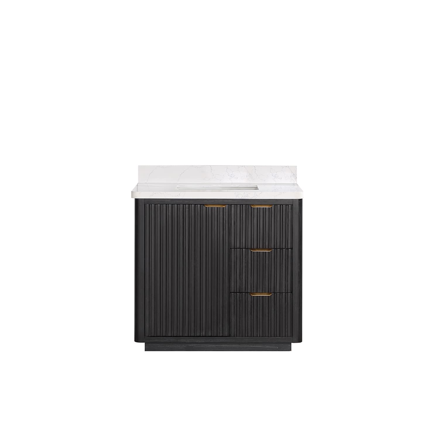 Cadiz 36-inch Black Oak Single Sink Vanity with White Engineered Stone Top
