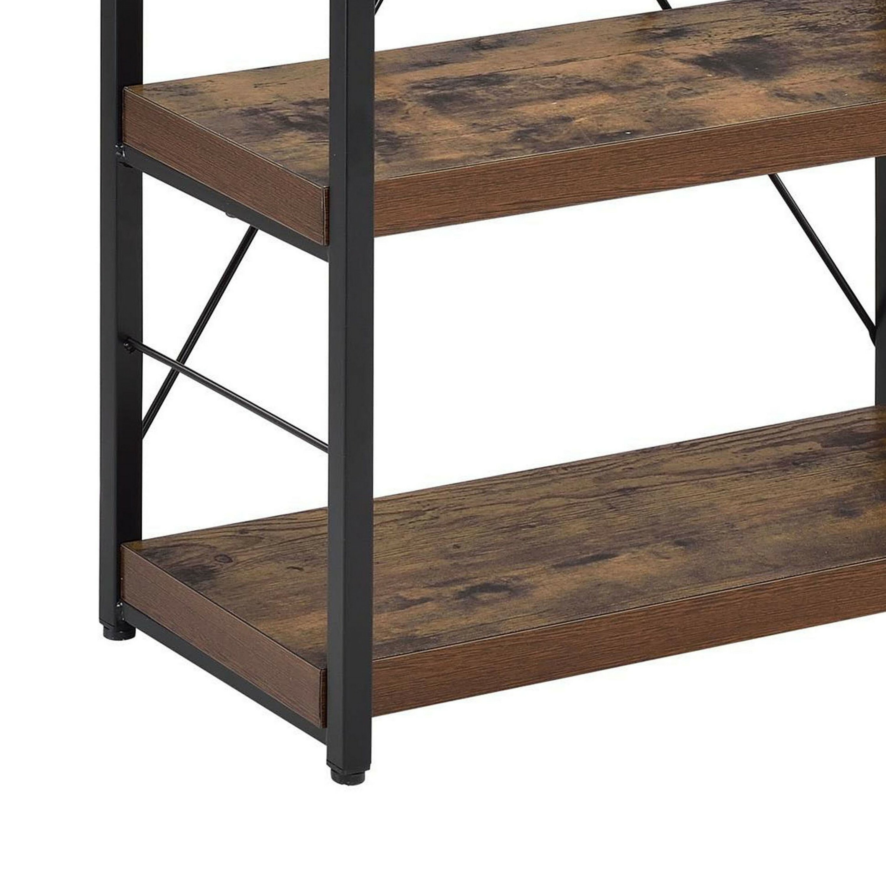 Weathered Oak Black Metal Frame 4-Tier Bookshelf