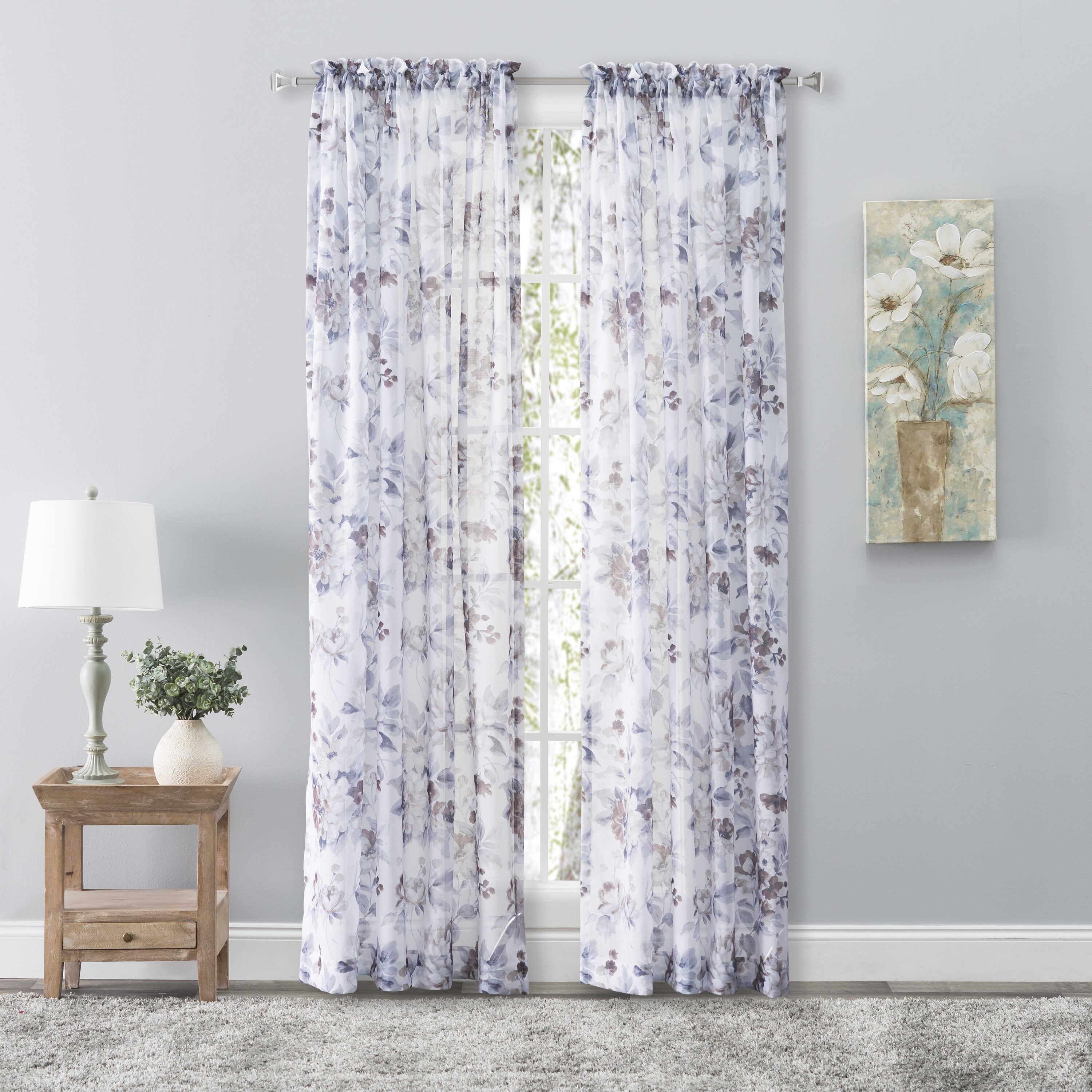 Ricardo Trading 03915-70-084-55 84-in Cocoa white Floral Light filtering Rod pocket Single curtain panel