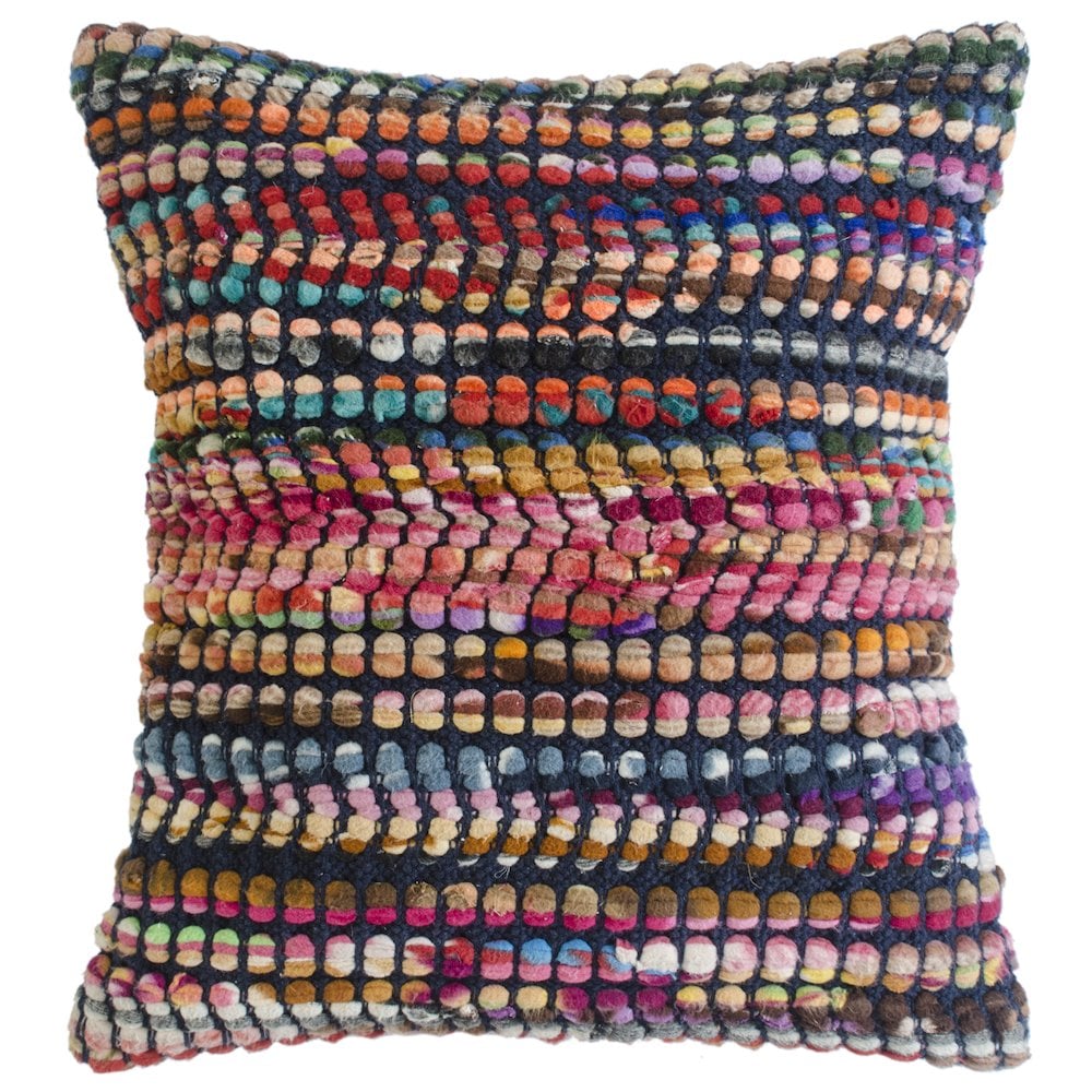 LR Home Ox Bay Hand-Woven Black/Multicolored Geometric Cotton Blend Pillow Cover