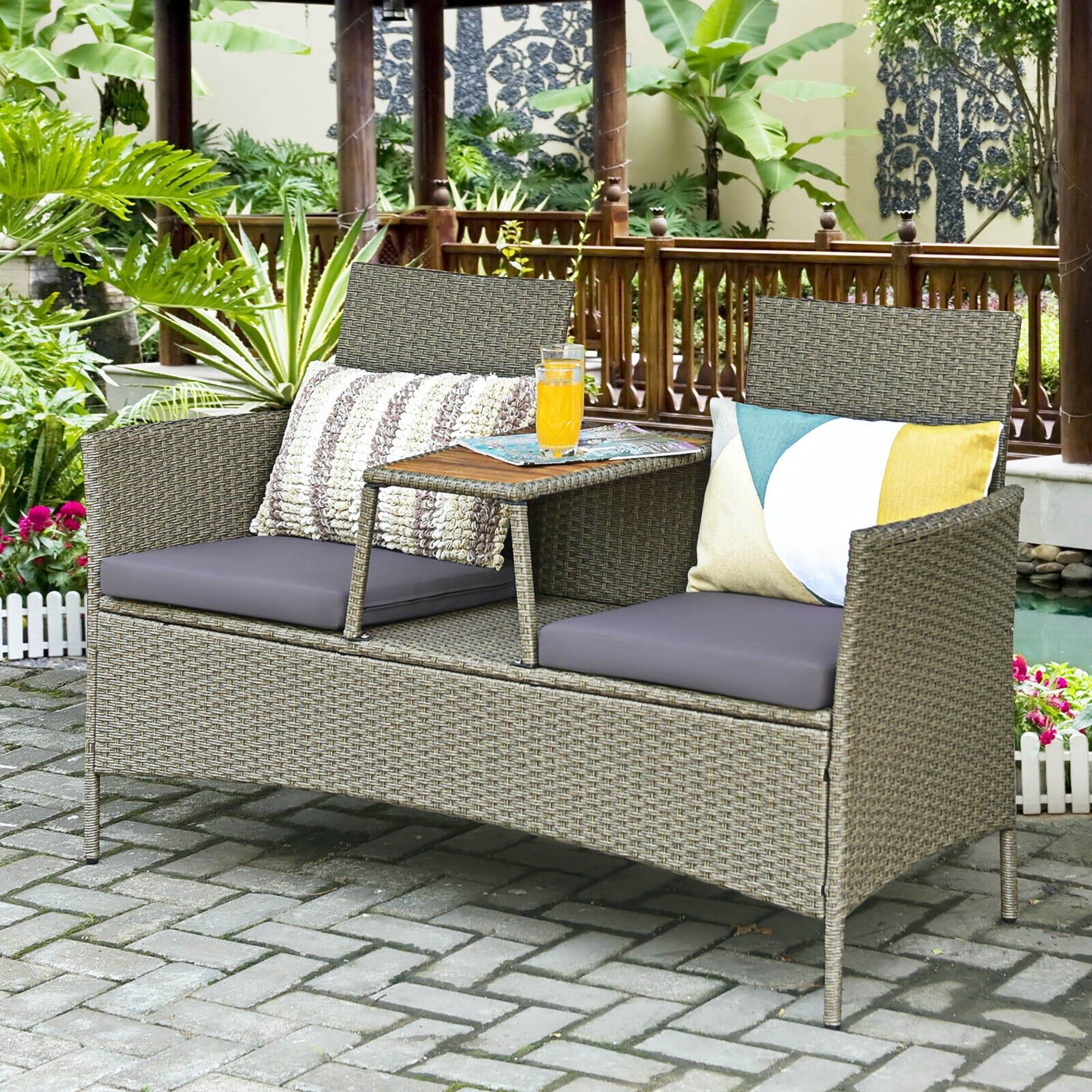 Patio Rattan Set With Table Patio Furniture Sets at Lowes.com