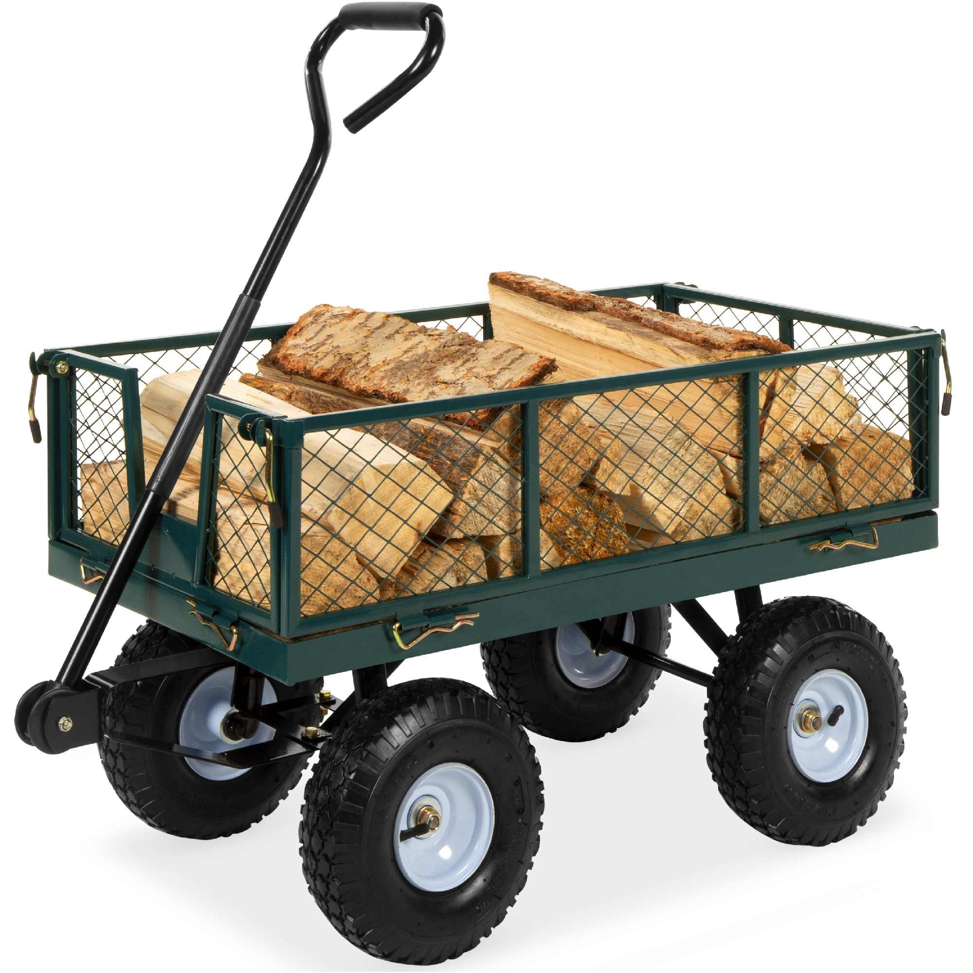 Best Choice Products Heavy-Duty Steel Garden Wagon Lawn Utility Cart w/ 400lb Capacity Removable Sides Handle - Green #SKY2567