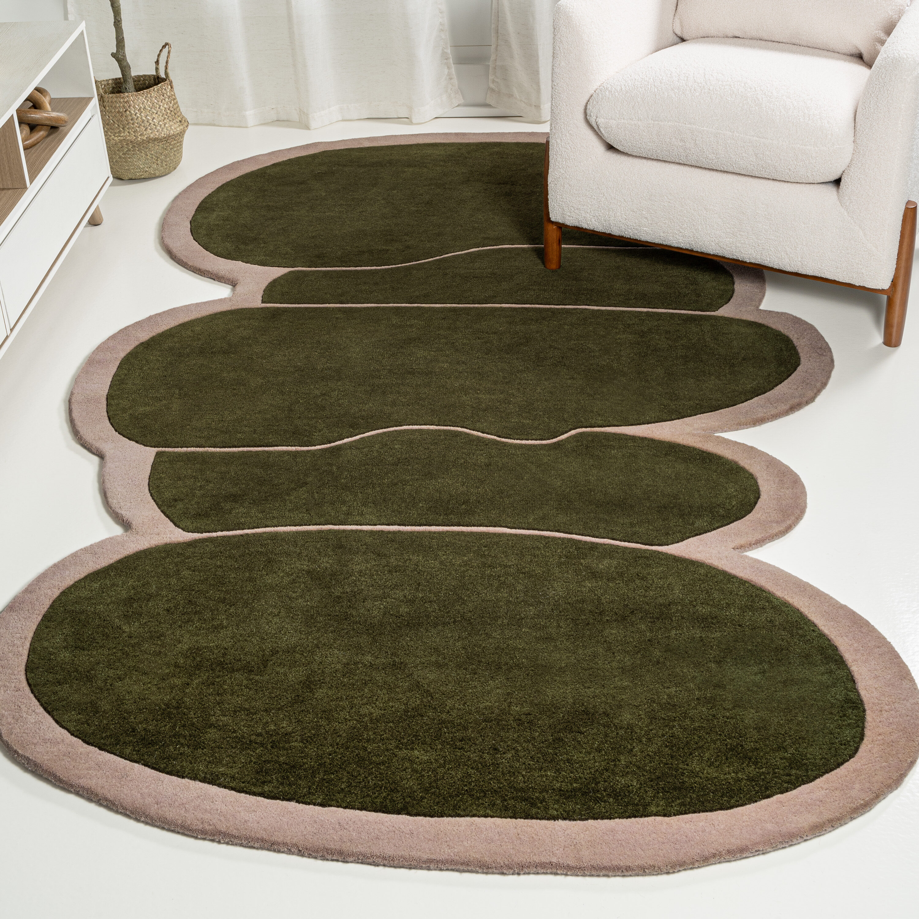 Whimsical Green and Pink Handwoven Wool Kids Area Rug, 6' x 9'