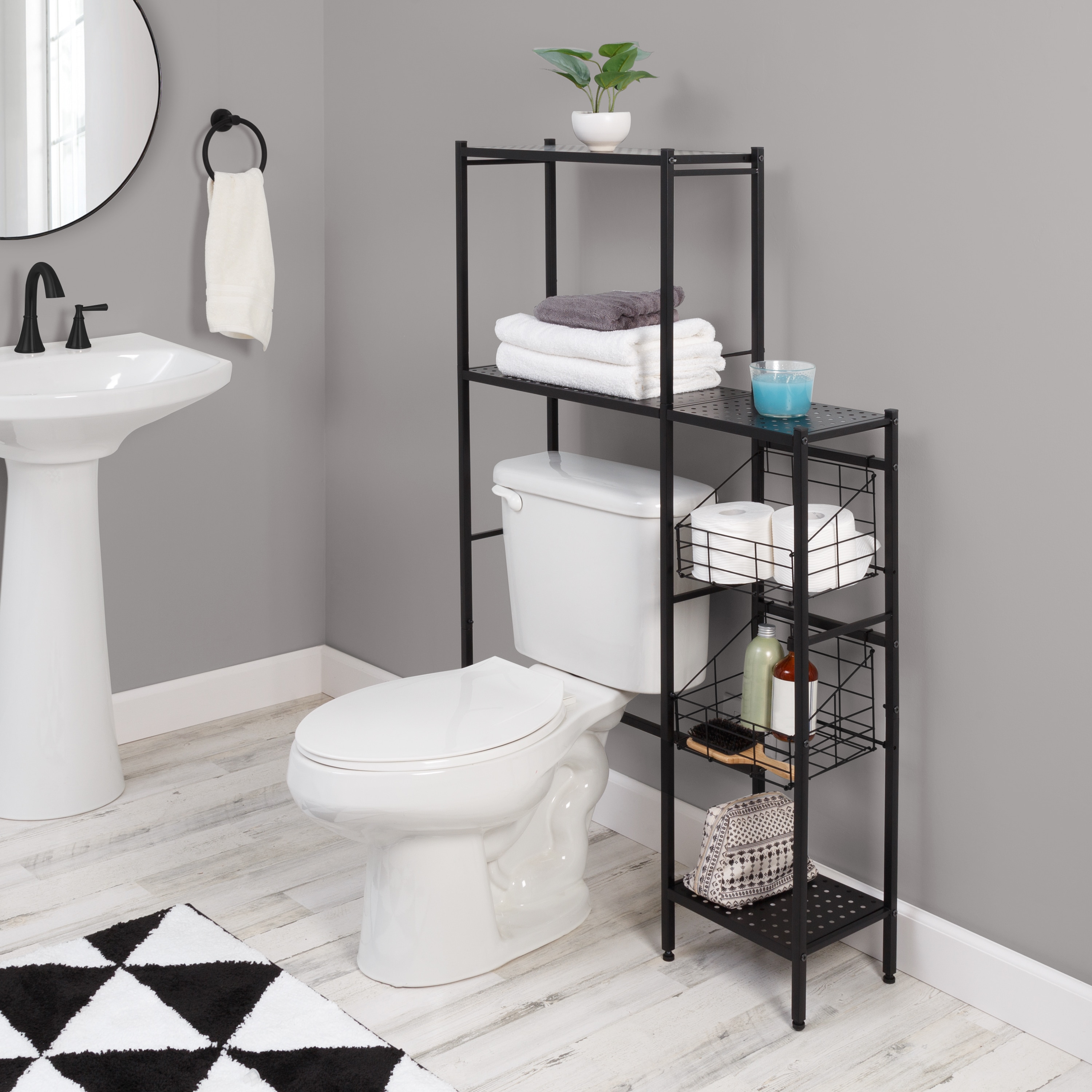 YBING Over The Toilet Rack 3 Tier Bathroom Shelf Over Toilet Storage  Organizer Freestanding Above Toilet Storage Rack with Metal Frame and Hook