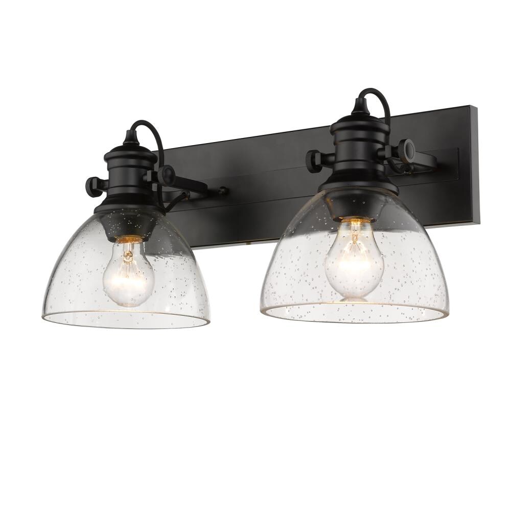Matte Black and Seeded Glass 2-Light Vanity Fixture