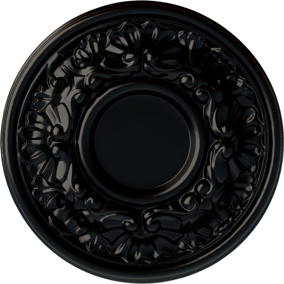 Ekena Millwork CM07ODBLF Odessa 7.5-in W x 7.5-in L Painted Jet Black Polyurethane Whole Ceiling Medallion