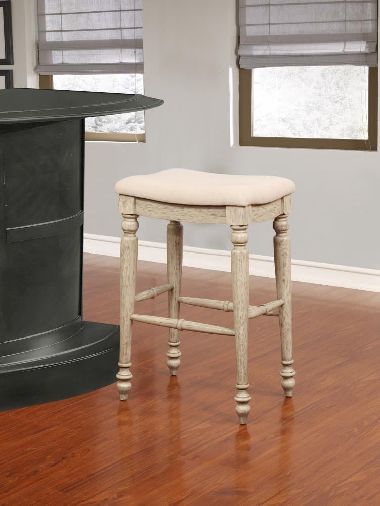 Elegant Whitewash Wood Backless 30" Saddle Barstool