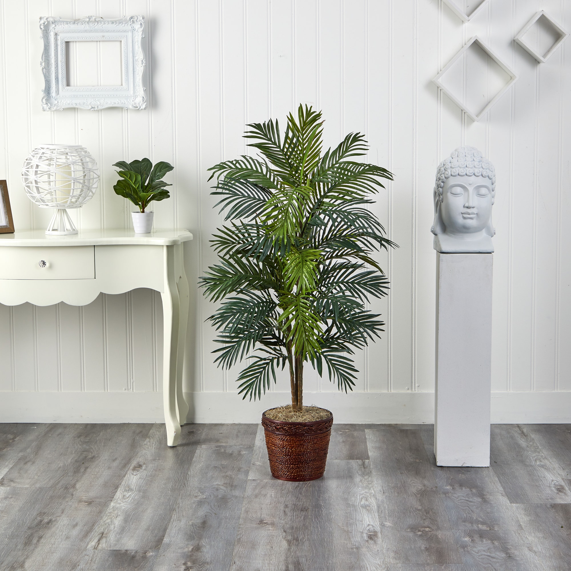 56" Green Silk Areca Palm Tree in Wicker Basket