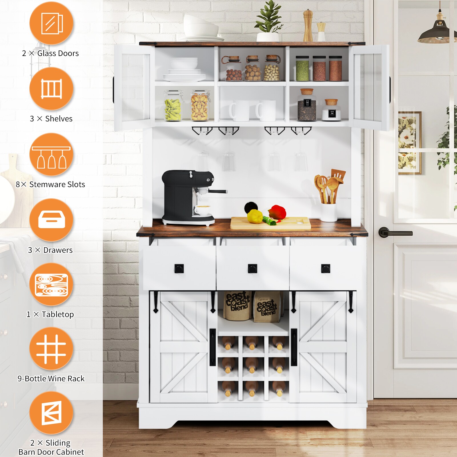 AOXUN H22004WH Dining-Kitchen-Storarge - View #4