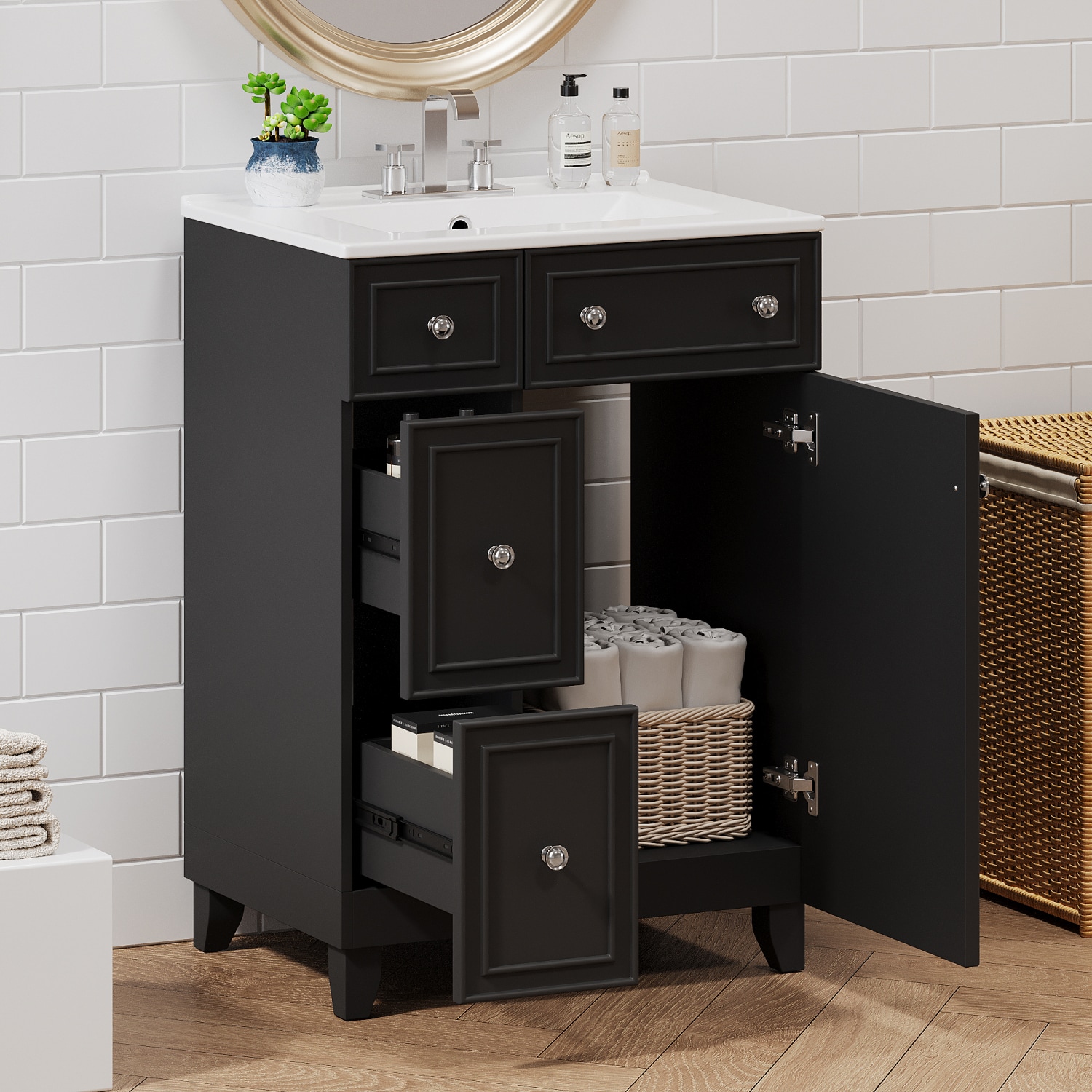 Streamdale Furniture Streamdale 24'' Bathroom Vanity with Ceramic Sink Space-Saving Storage