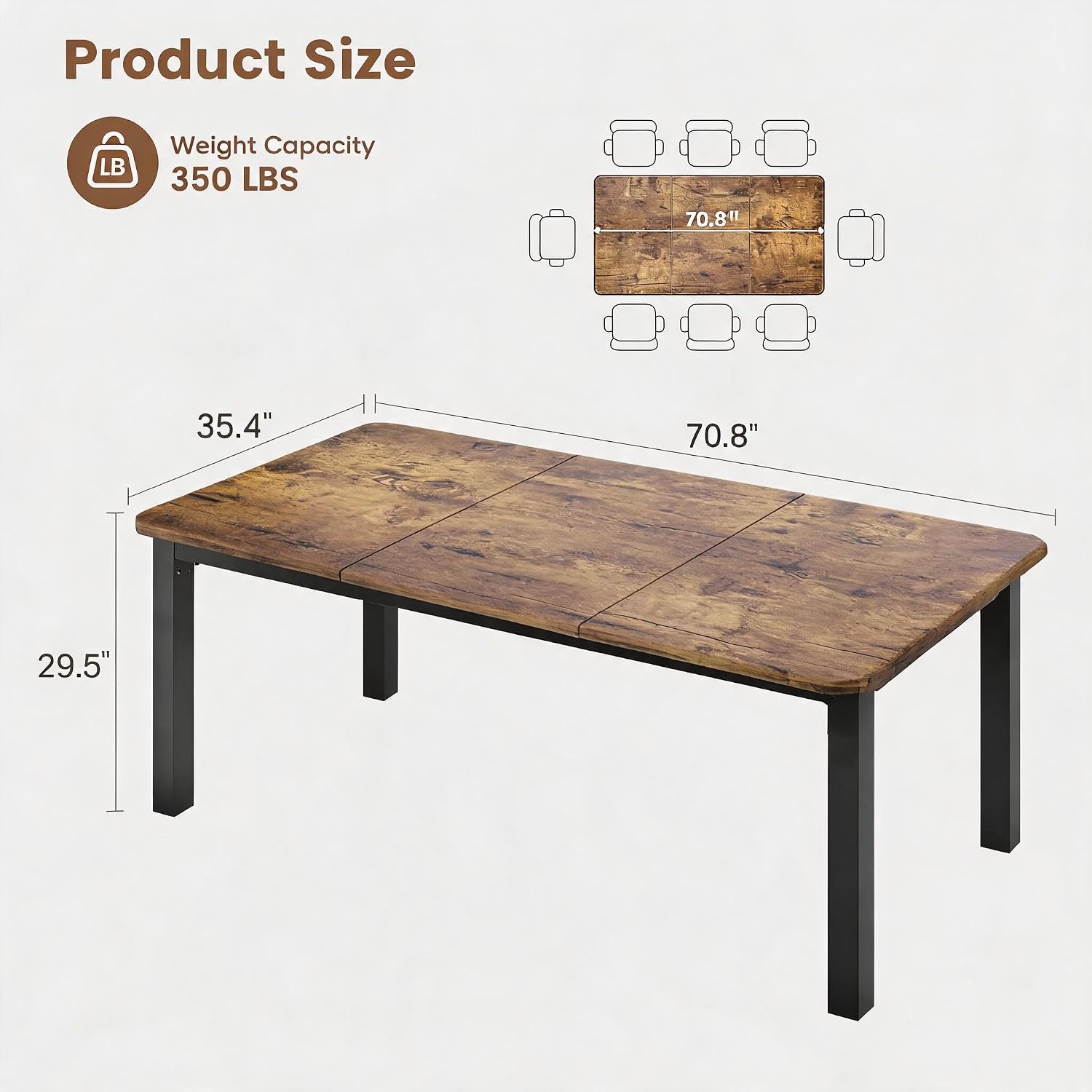 GarveeLife 71in Industrial Dining Table for 6-8 People Large Dinner ...