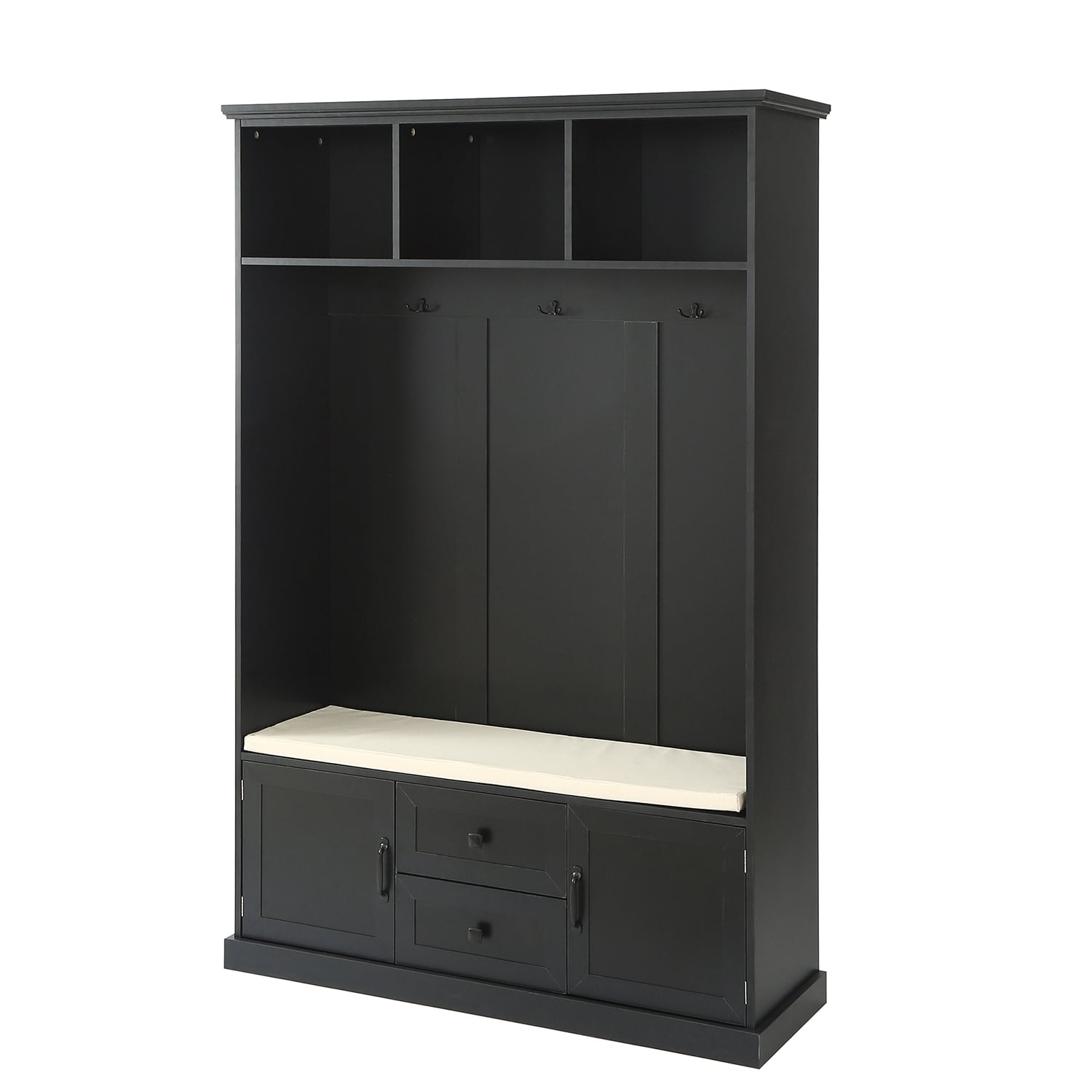 Bybafun Midcentury 47.2-in Black Wood Hall Tree