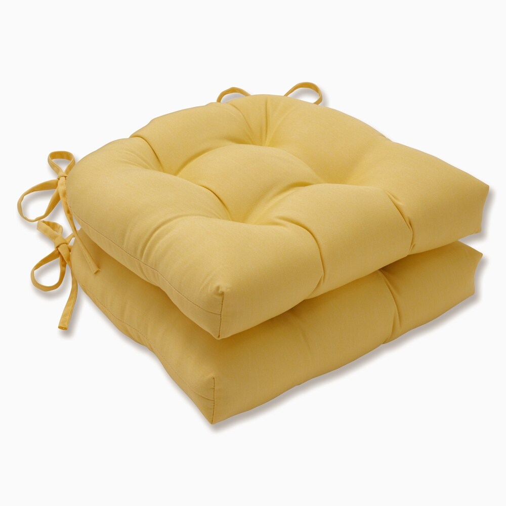 Pillow Perfect 661735 Fortress Canvas Buttercup 17-in x 17.5-in 2 -Piece Yellow Patio chair cushion