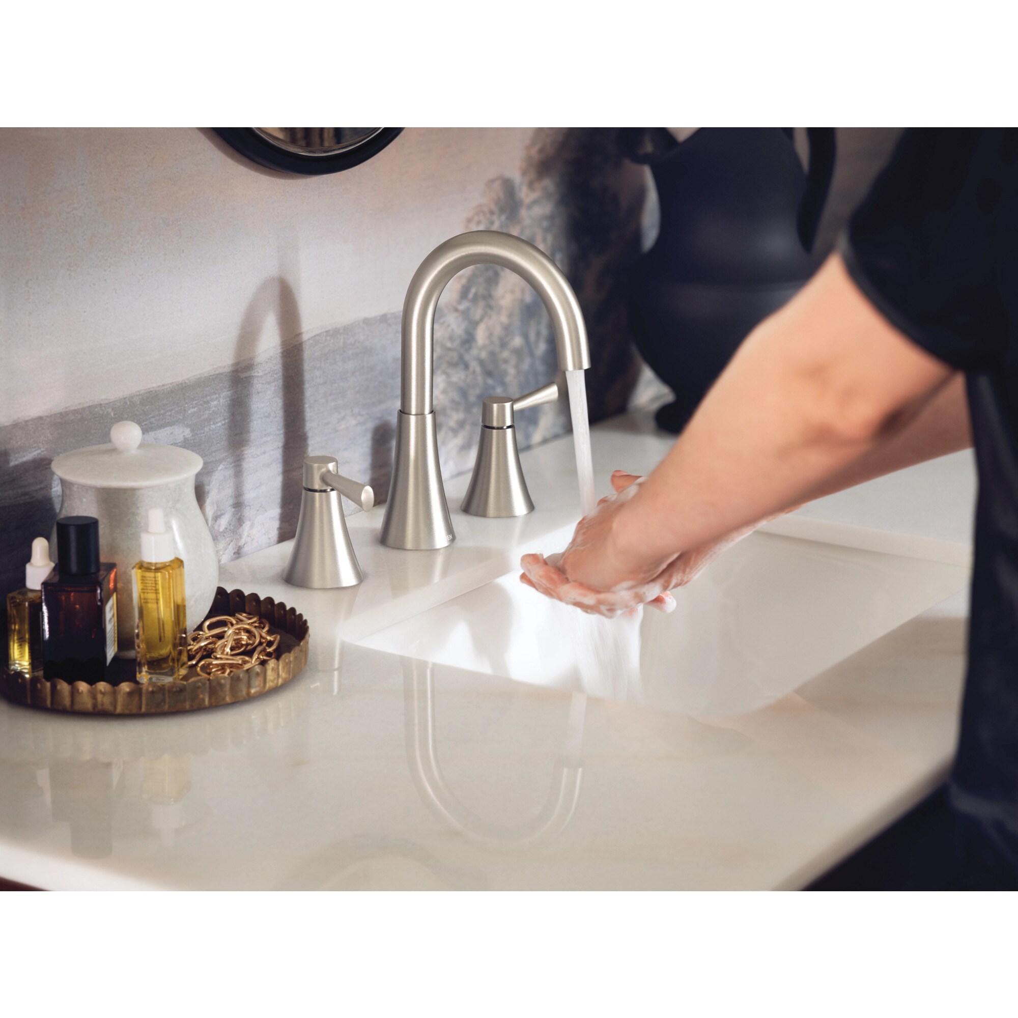 Wetherly Spot Resist Brushed Nickel Two-Handle High Arc Bathroom Faucet --  WS84850SRN -- Moen