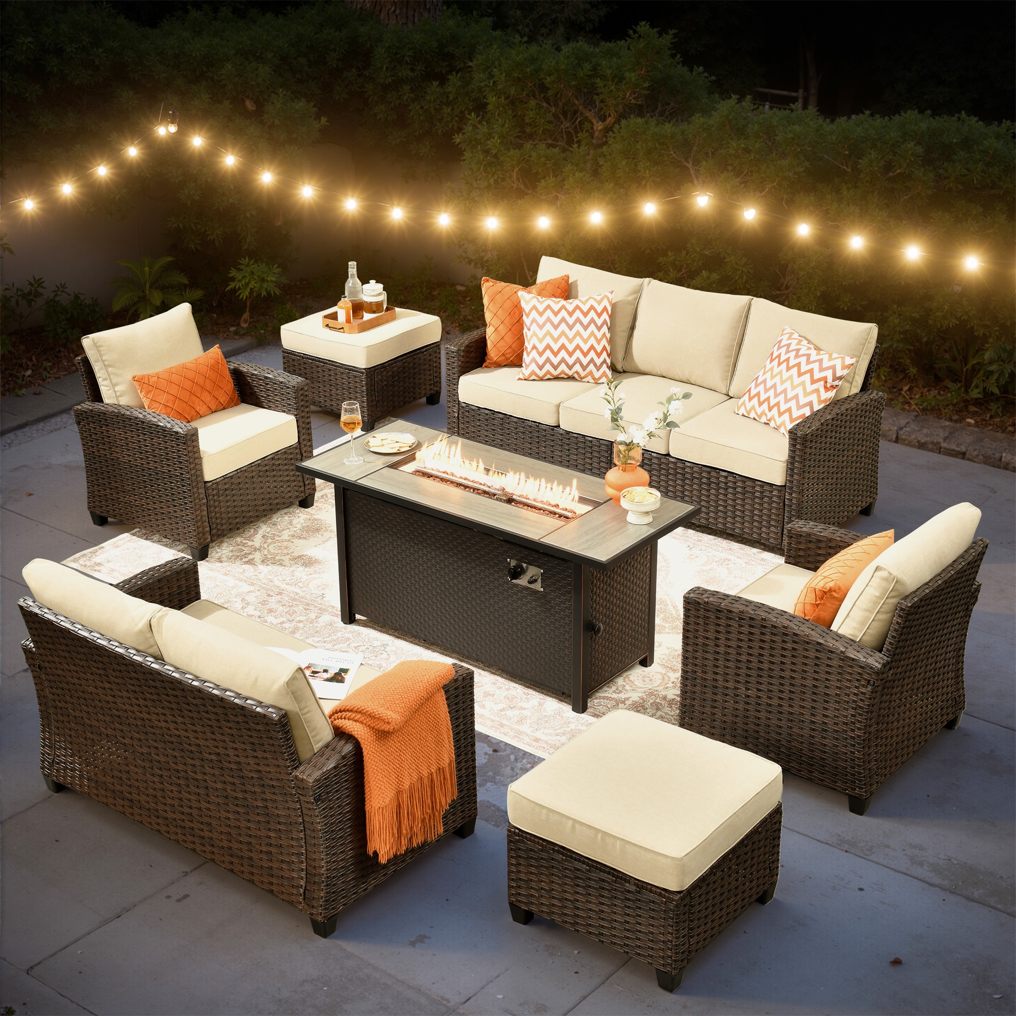 weaxty HMBCFP8503ZTPRS607 Gem 7 -Piece Wicker Patio Sofa Conversation Set with Off-white Cushions