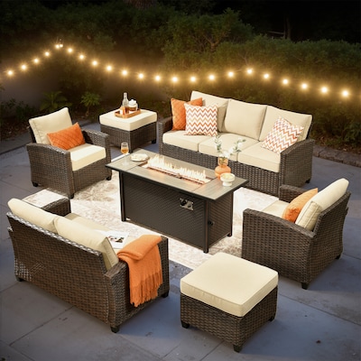 weaxty HMBCFP8503ZTPRS607 Gem 7 -Piece Wicker Patio Sofa Conversation Set with Off-white Cushions