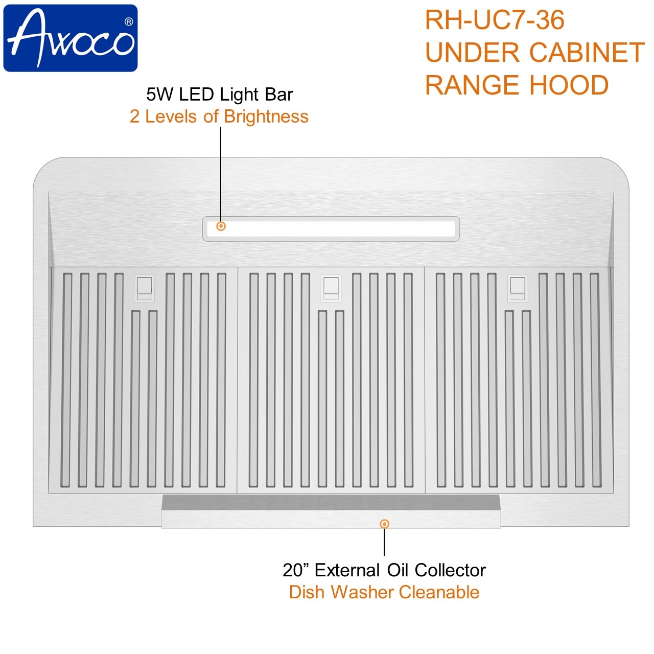 Awoco RH-UC7-36-RR Undercabinet-Range-Hoods - View #5