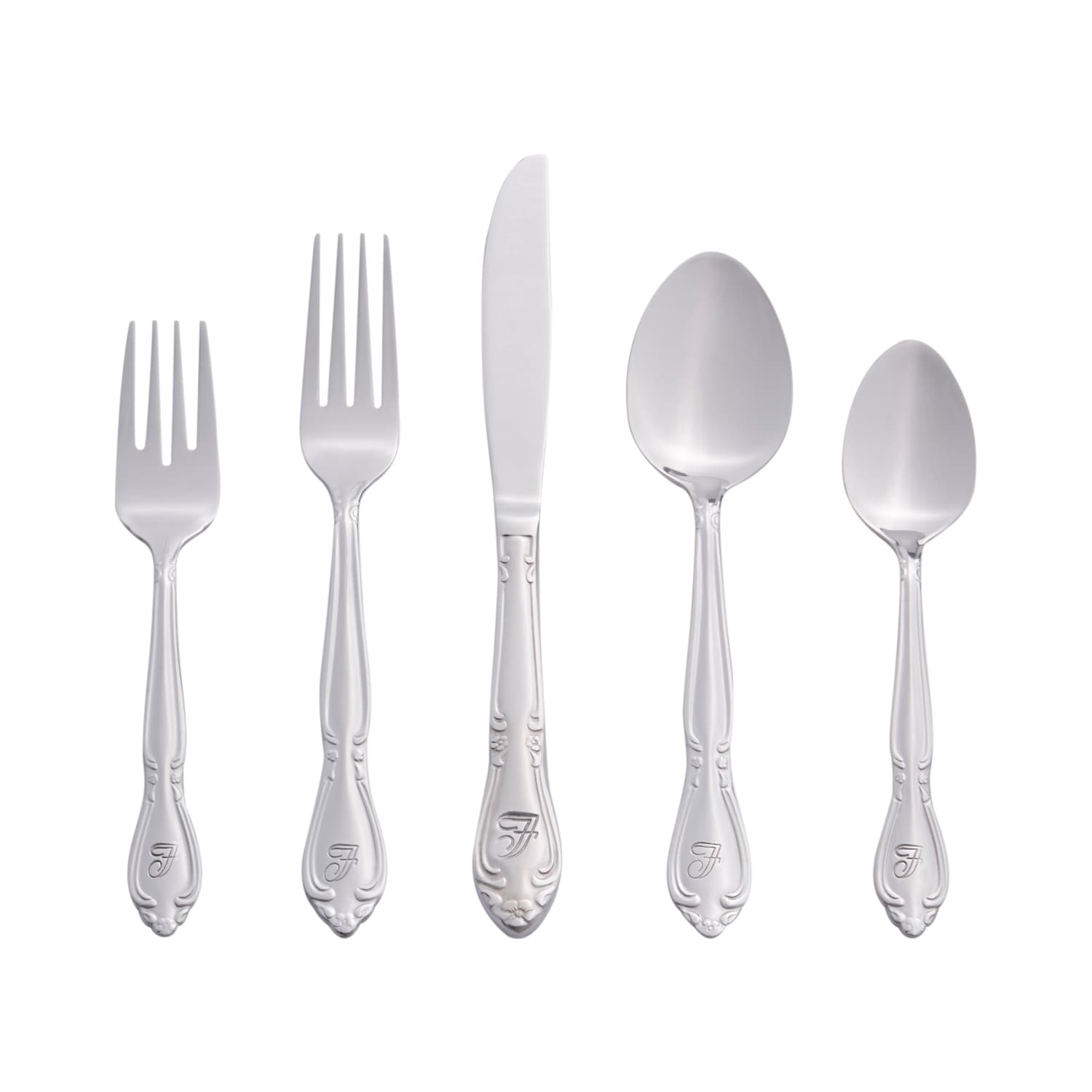 RiverRidge 5417-843-F Rose Letter F 46 -Pieces Polished Traditional Flatware