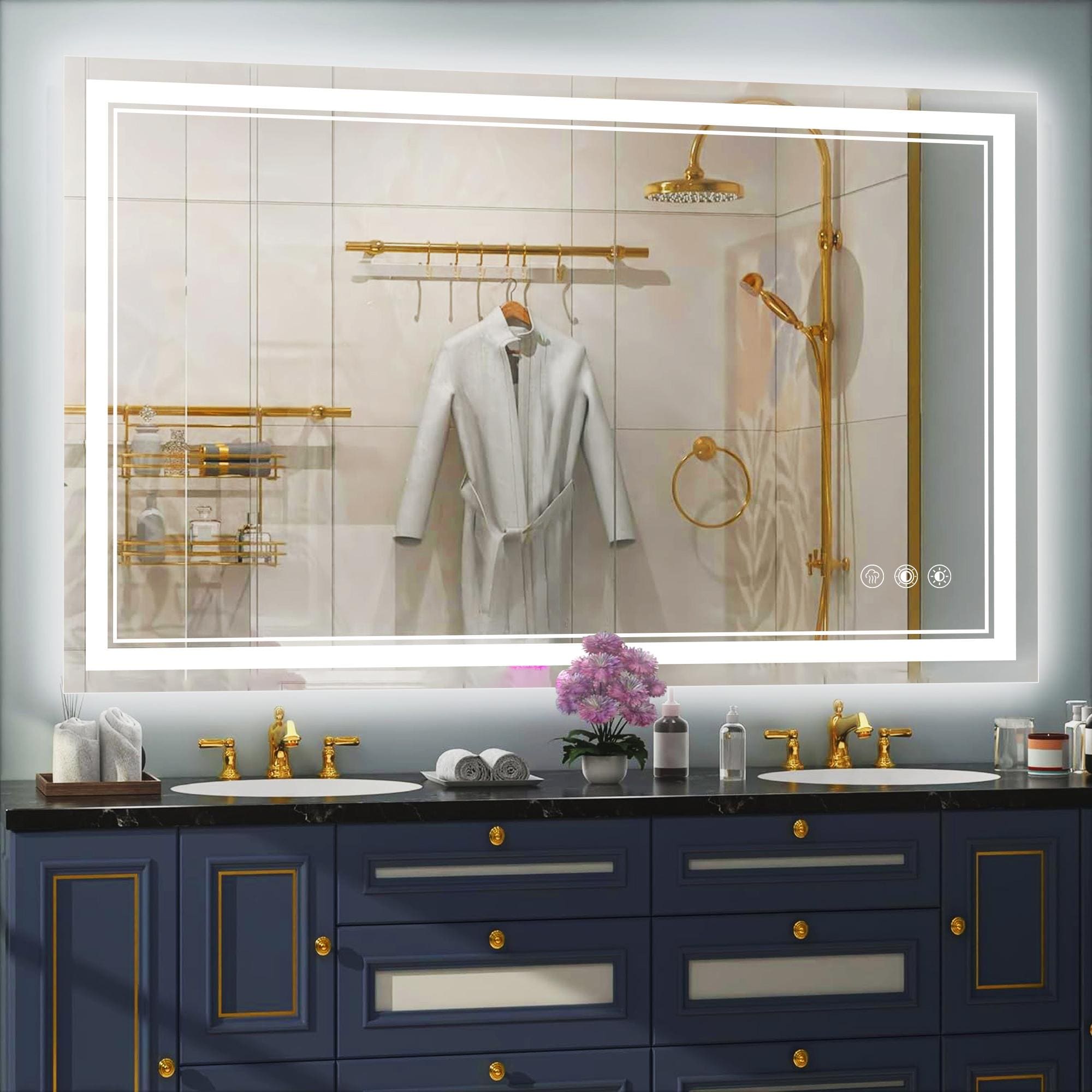 Bayfeve BF-22541-MIR 48-Inches x 28-Inches Polished Frameless Rectangle Dimmable Lighted Fog Free Bathroom Vanity Mirror ( Silver )