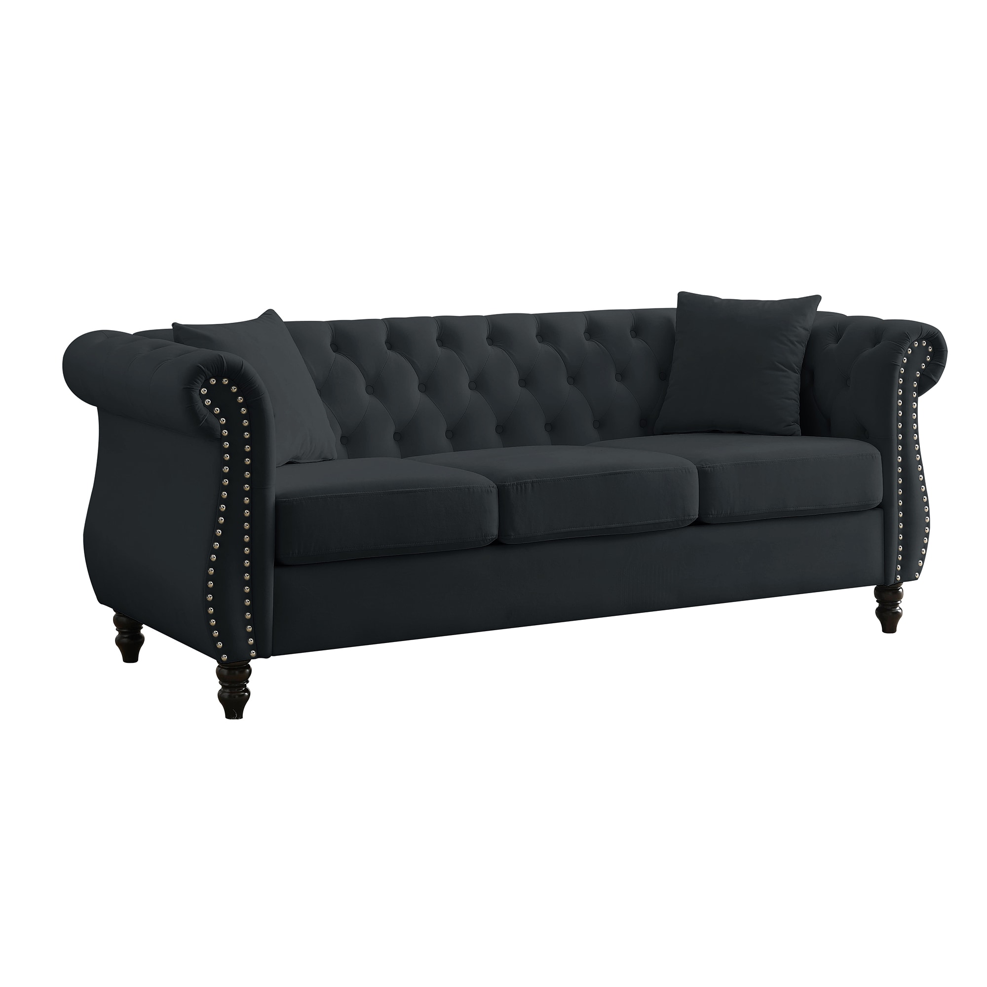 Bybafun YA3700270 80-in Midcentury Black Velvet 3 -seater Sofa