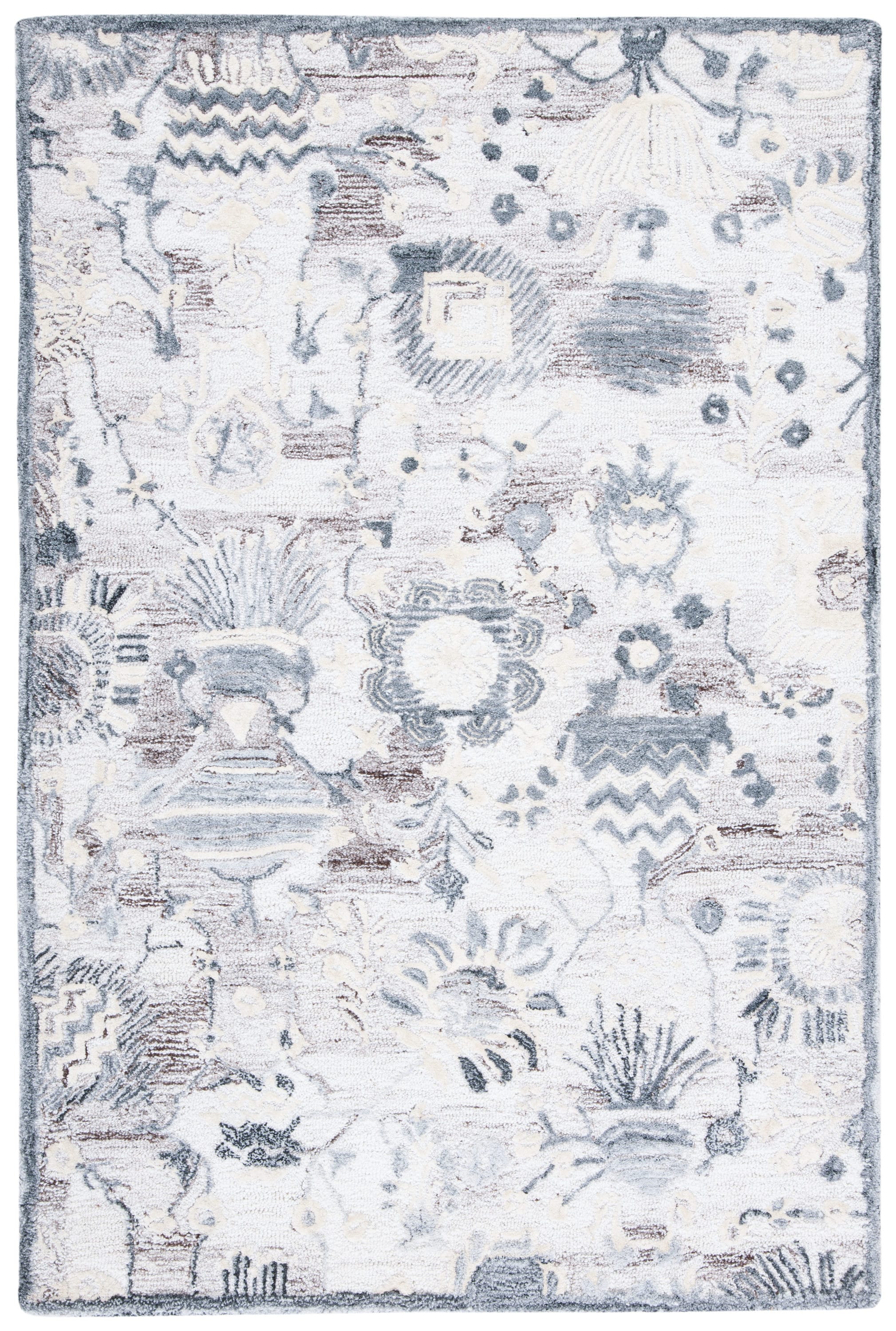 Safavieh GLM569E-4 Glamour Denyse 4 x 6 (ft) Tufted Synthetic Light Brown/Gray Rectangular Indoor Floral/Botanical Bohemian/Eclectic Area rug