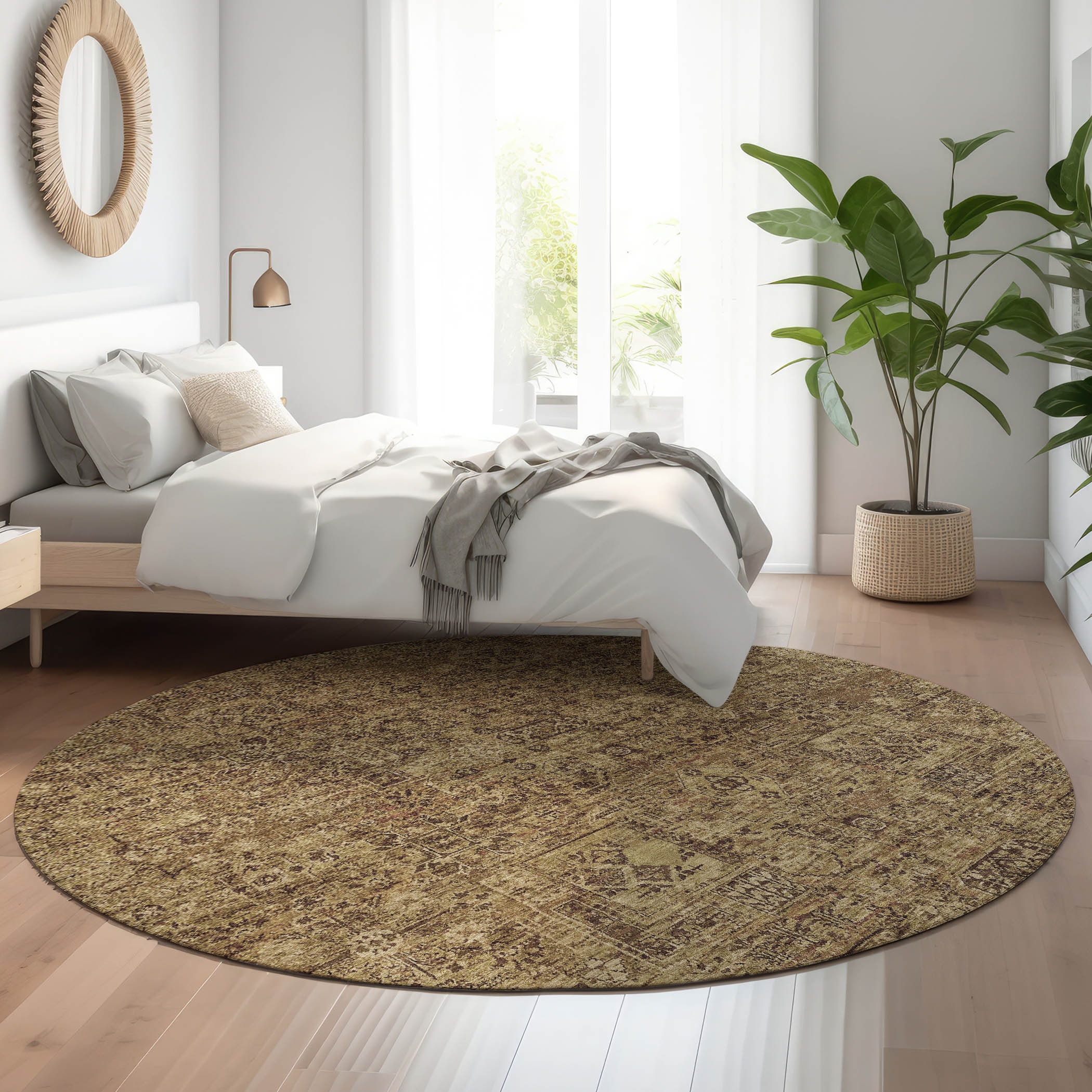 Addison Rugs AMF611MO8RO Mayfield AMF611MO 8 x 8 (ft) Loomed Polyester Mocha Round Indoor Geometric Machine washable Area rug