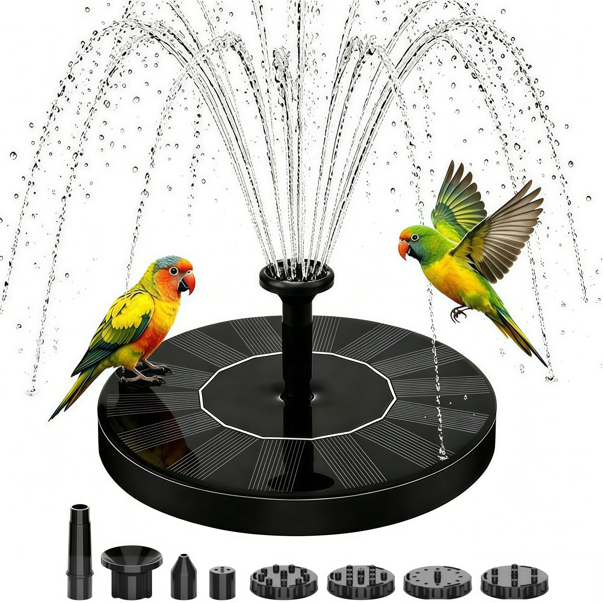 Numhew 5.1in L 5.1in W 6-Nozzle Black Solar Powered Fountain
