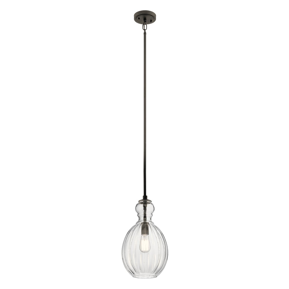 Kichler 43953OZ Riviera 1 -Light Olde Bronze Transitional Ribbed glass Urn Small Hanging Pendant light
