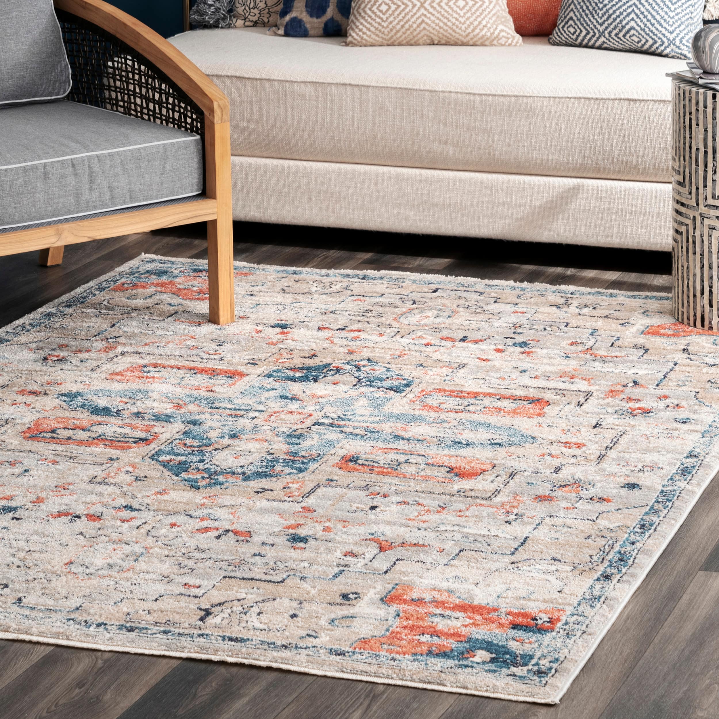 nuLOOM KKDL03A-8010 8 x 10 (ft) Loomed Polypropylene Blue Rectangular Indoor Distressed/Overdyed Vintage Area rug
