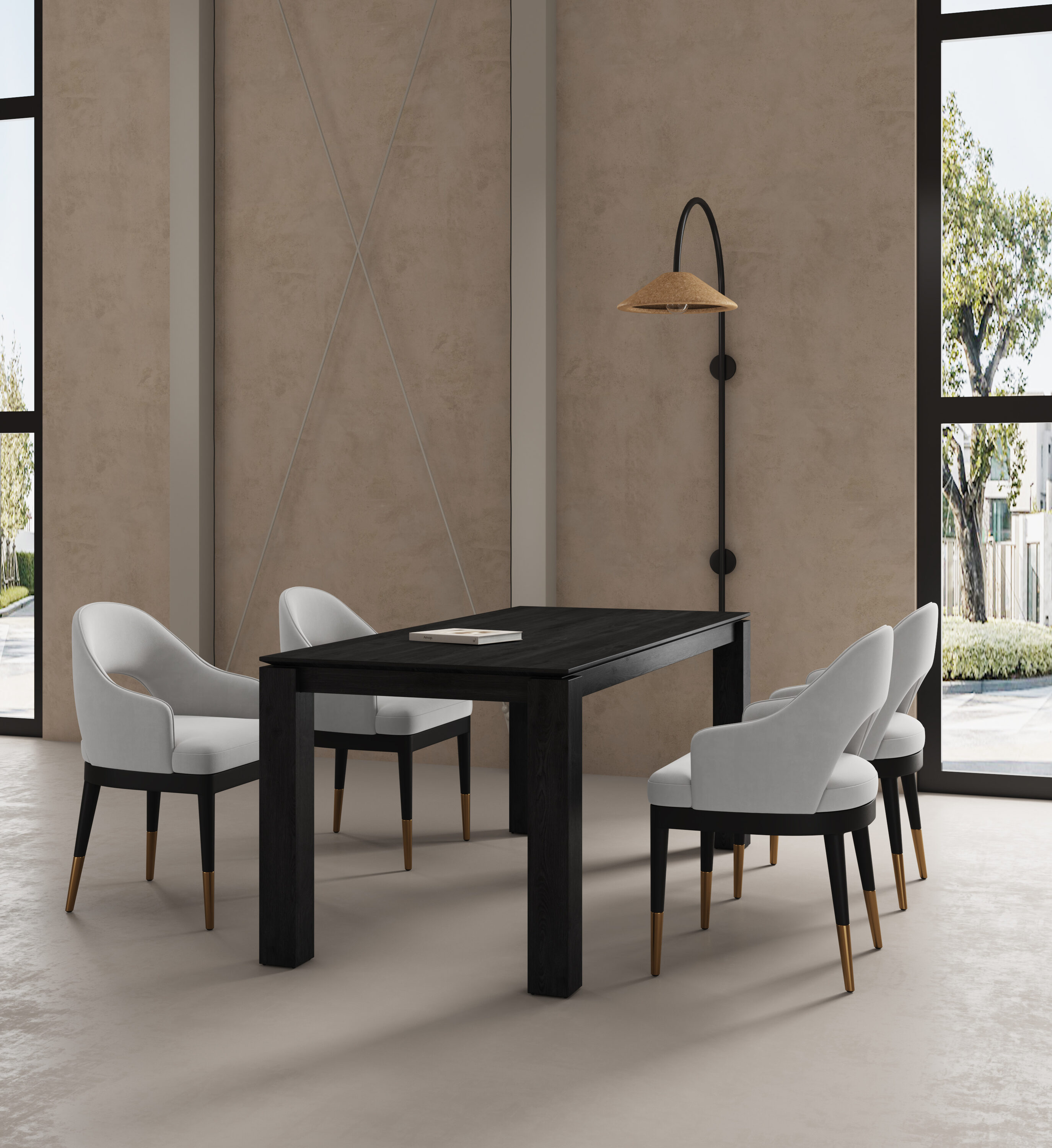 Manhattan Comfort 4-DT02DC089AR-BKLG Black and Light Grey Contemporary/Modern Dining Room Set with Rectangular Table ( Seats 8 )
